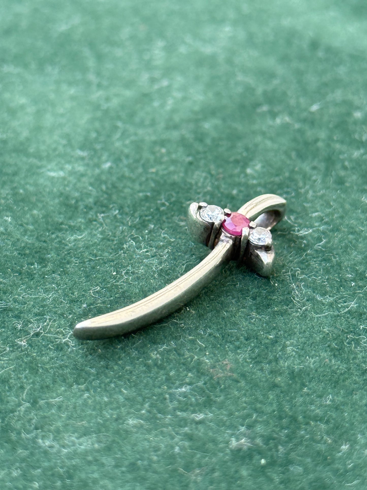 Sterling Silver Cross Pendant with Ruby & Clear Stones – Modern Gothic Style