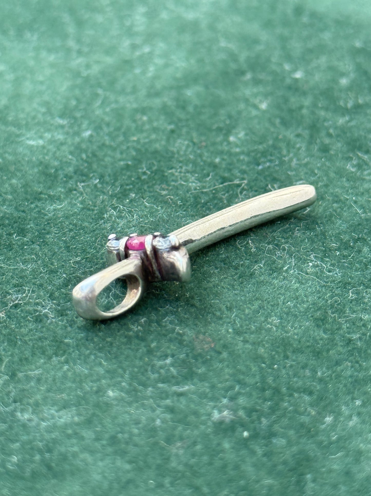 Sterling Silver Cross Pendant with Ruby & Clear Stones – Modern Gothic Style