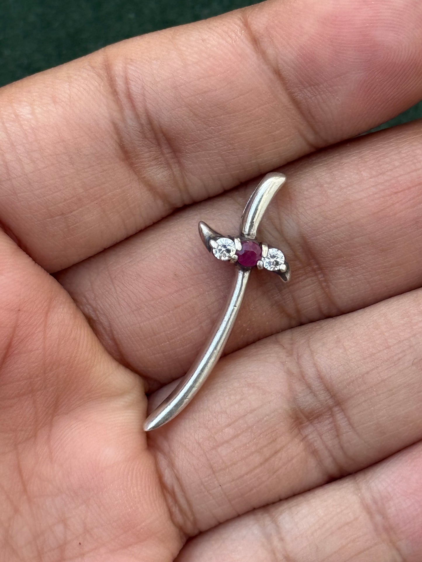 Sterling Silver Cross Pendant with Ruby & Clear Stones – Modern Gothic Style