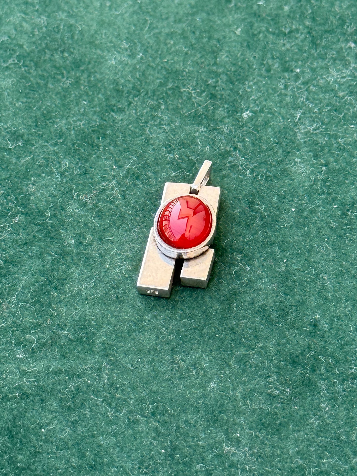 Vintage Stone Market Japan 925 Sterling Silver Pendant with Red Cabochon