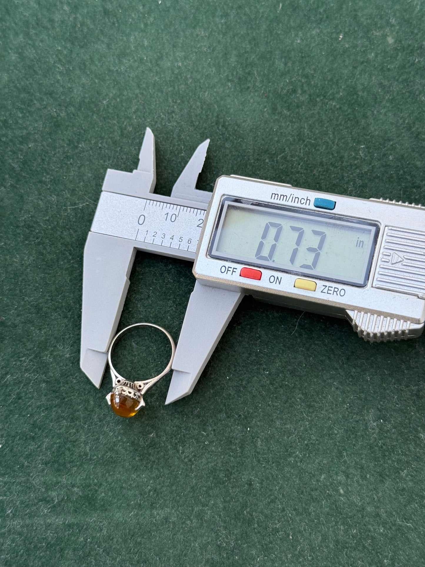 Vintage Sterling Silver Ring with Yellow Cabochon Stone Classic Solitaire Design