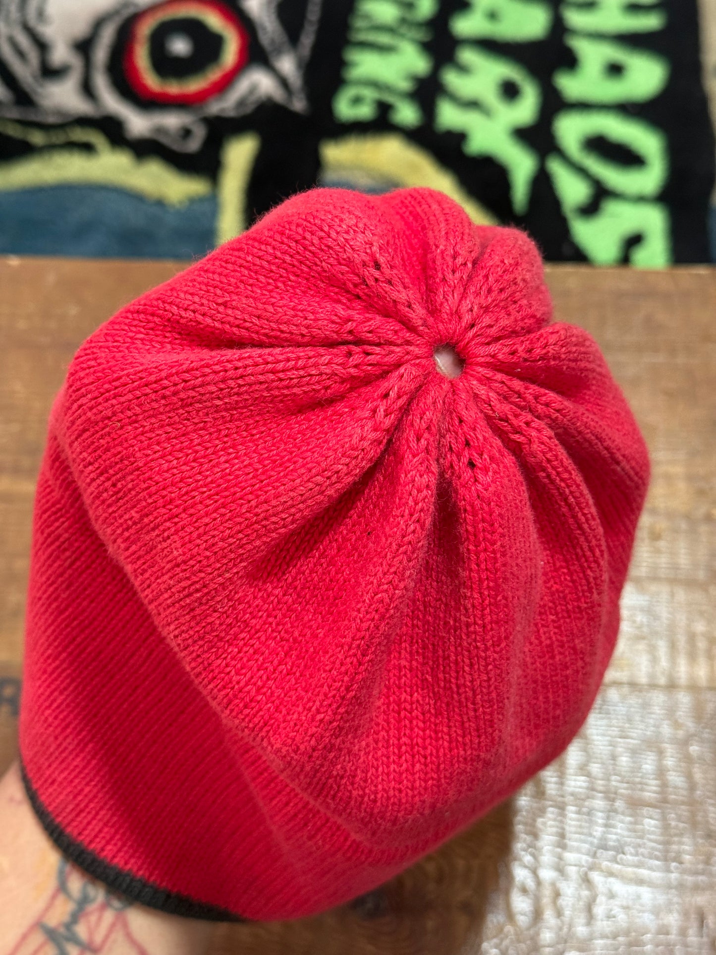 Vintage RECON Red Knit Beanie Hat Futura Stash Streetwear