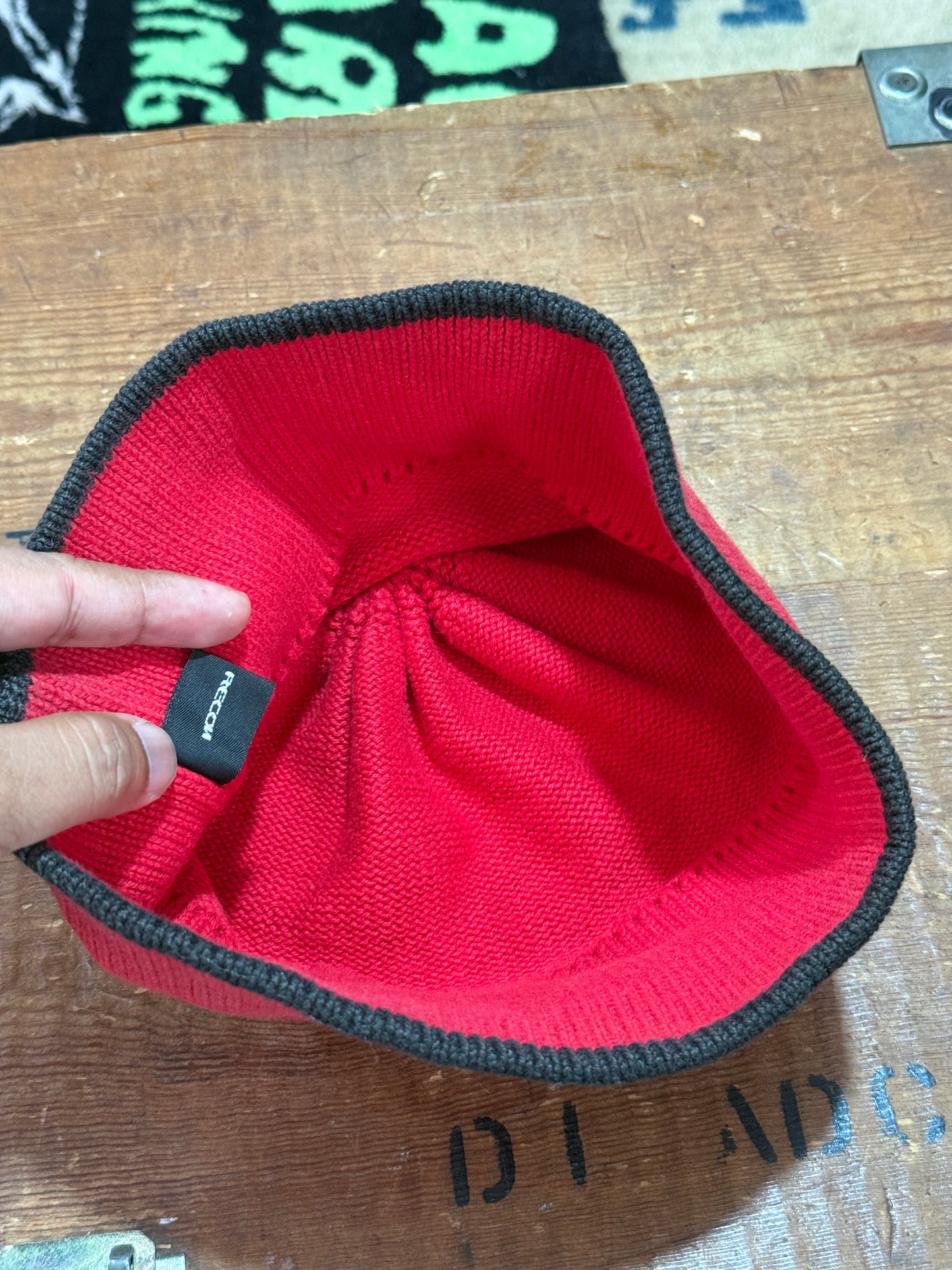 Vintage RECON Red Knit Beanie Hat Futura Stash Streetwear
