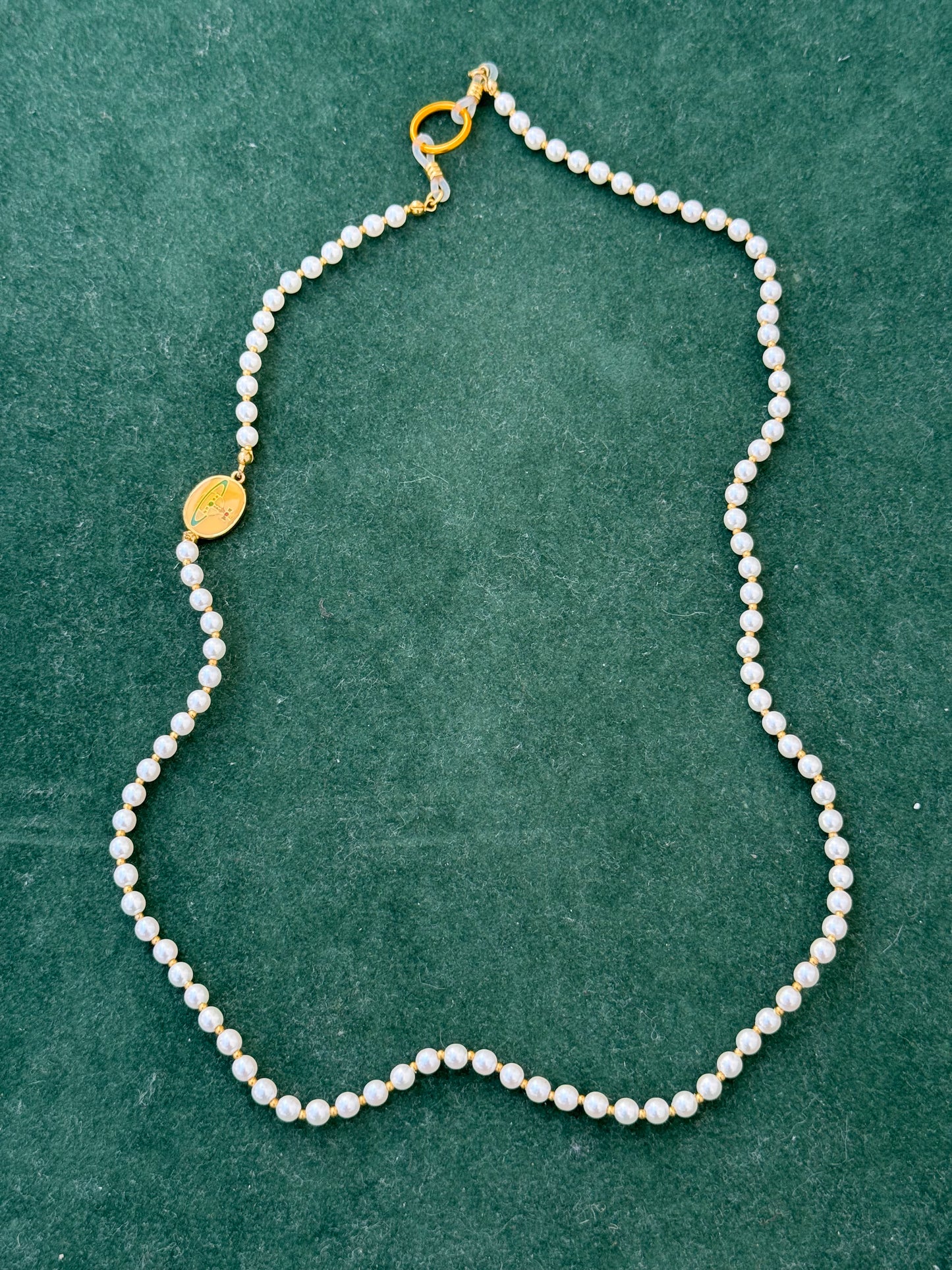 Vivienne Westwood Pearl Beaded Choker Necklace with Gold Orb Medallion