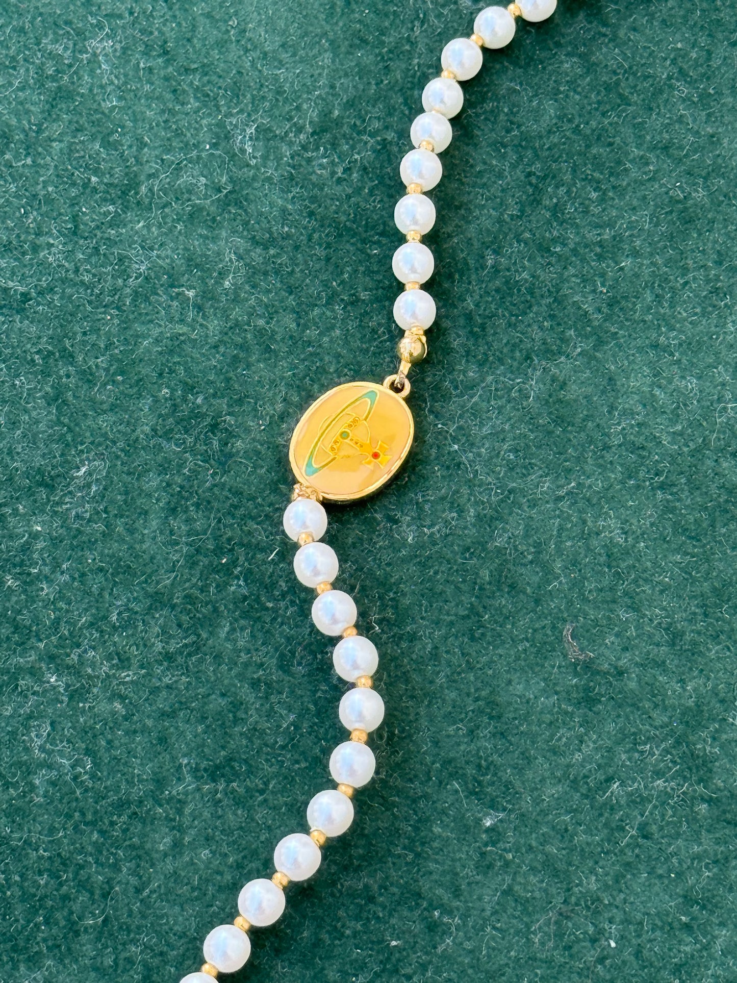 Vivienne Westwood Pearl Beaded Choker Necklace with Gold Orb Medallion