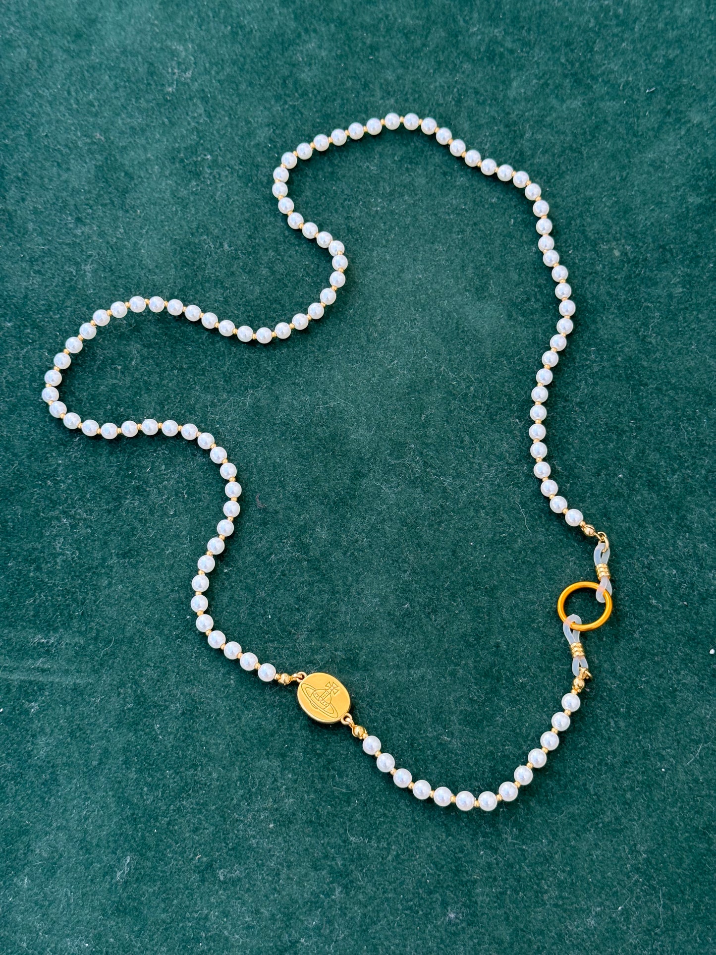 Vivienne Westwood Pearl Beaded Choker Necklace with Gold Orb Medallion