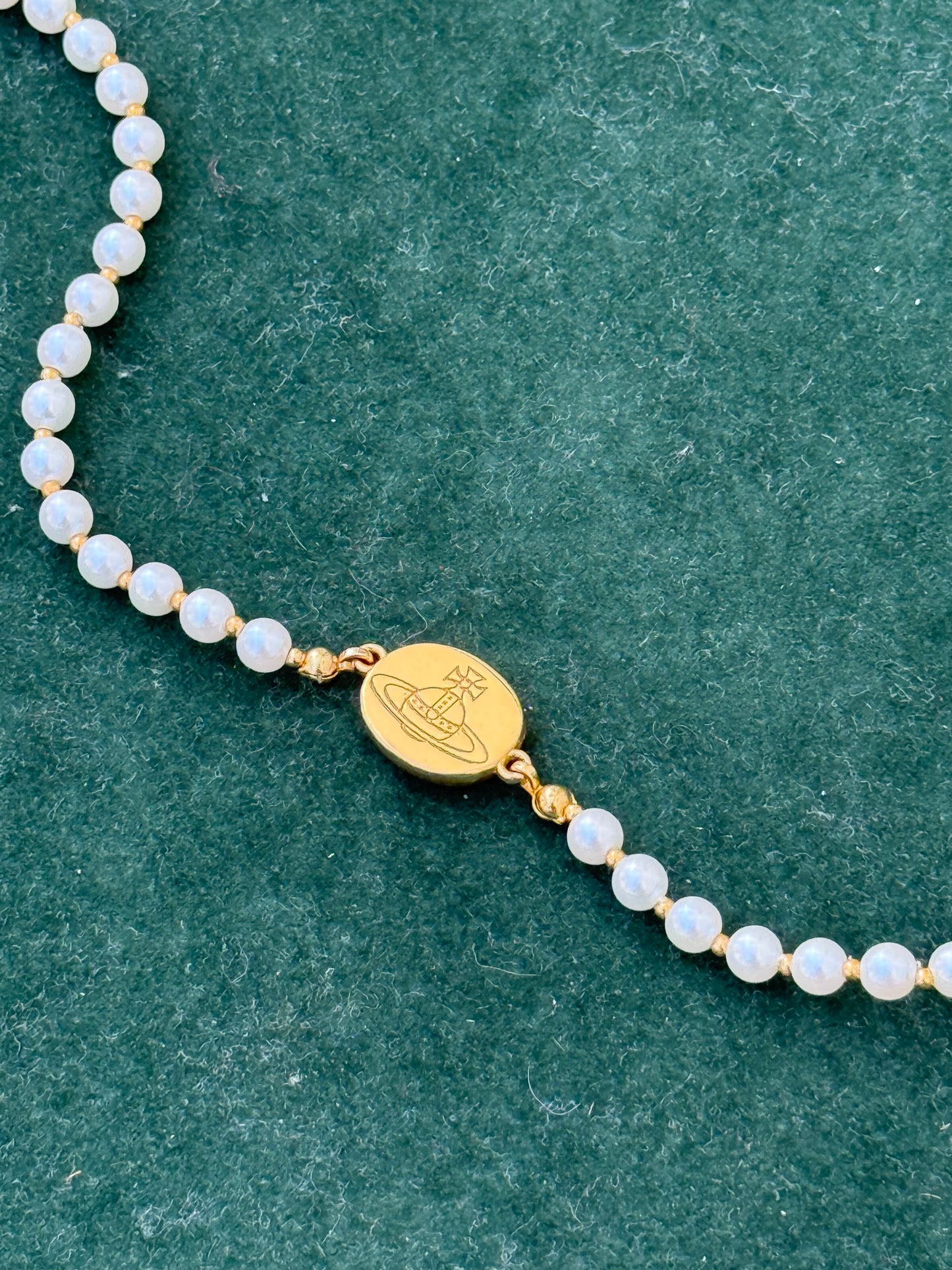 Vivienne Westwood Pearl Beaded Choker Necklace with Gold Orb Medallion