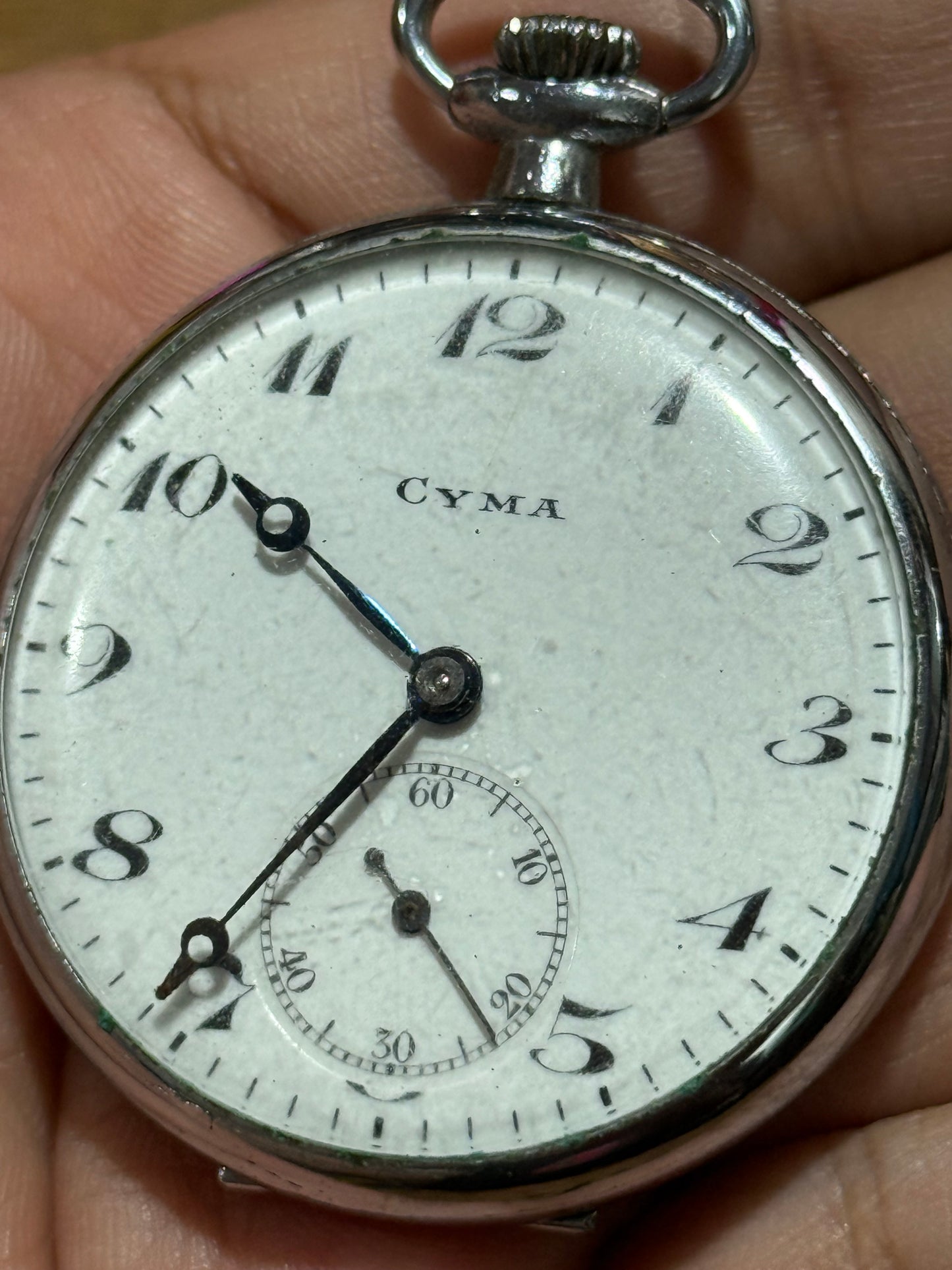 Vintage CYMA Swiss Pocket Watch 1910s–1920s Hands Not Working For Parts Service