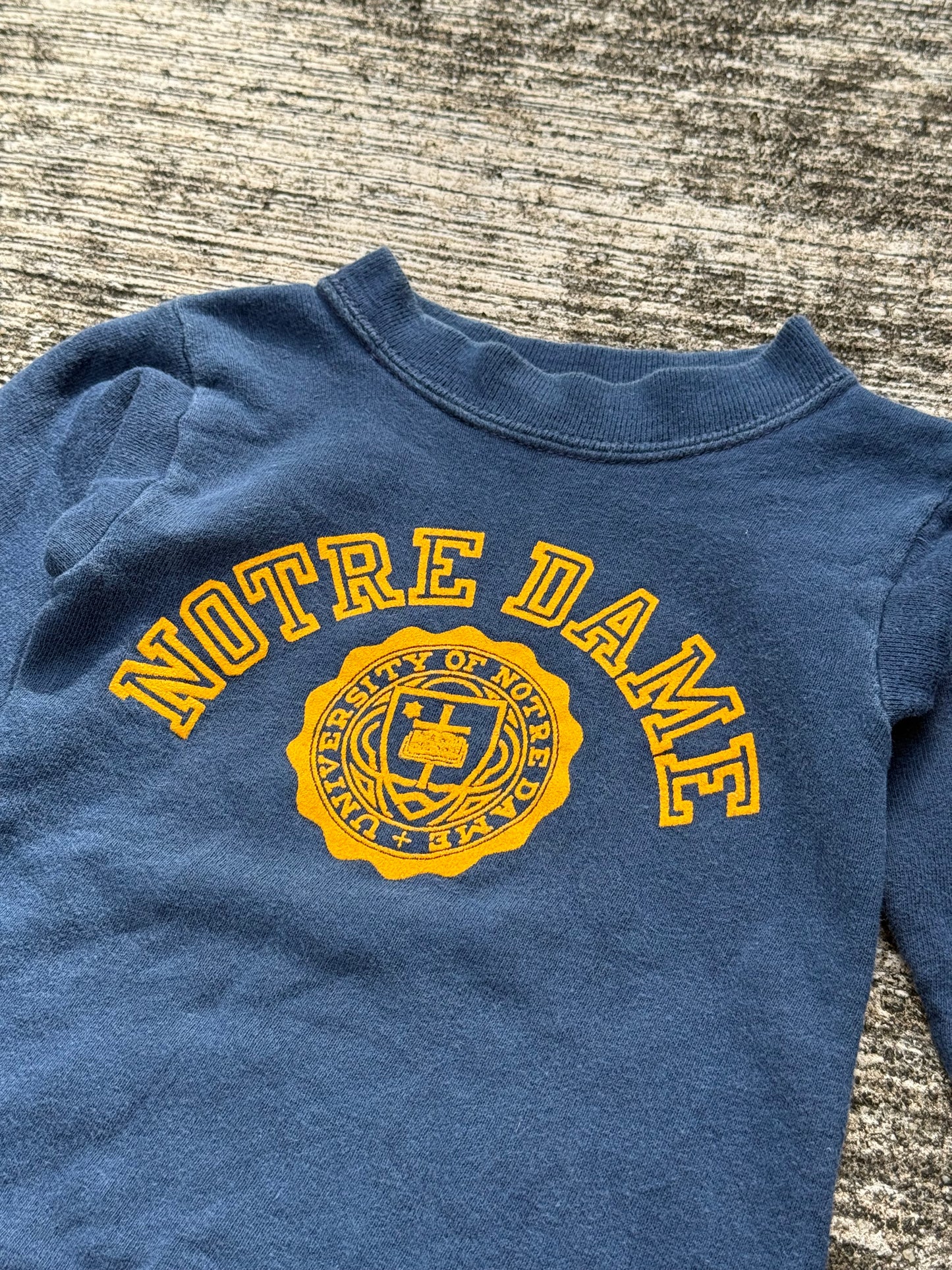 Vintage 1960s Champion Running Man Sweatshirt Notre Dame University Crest Flock Print Made in USA