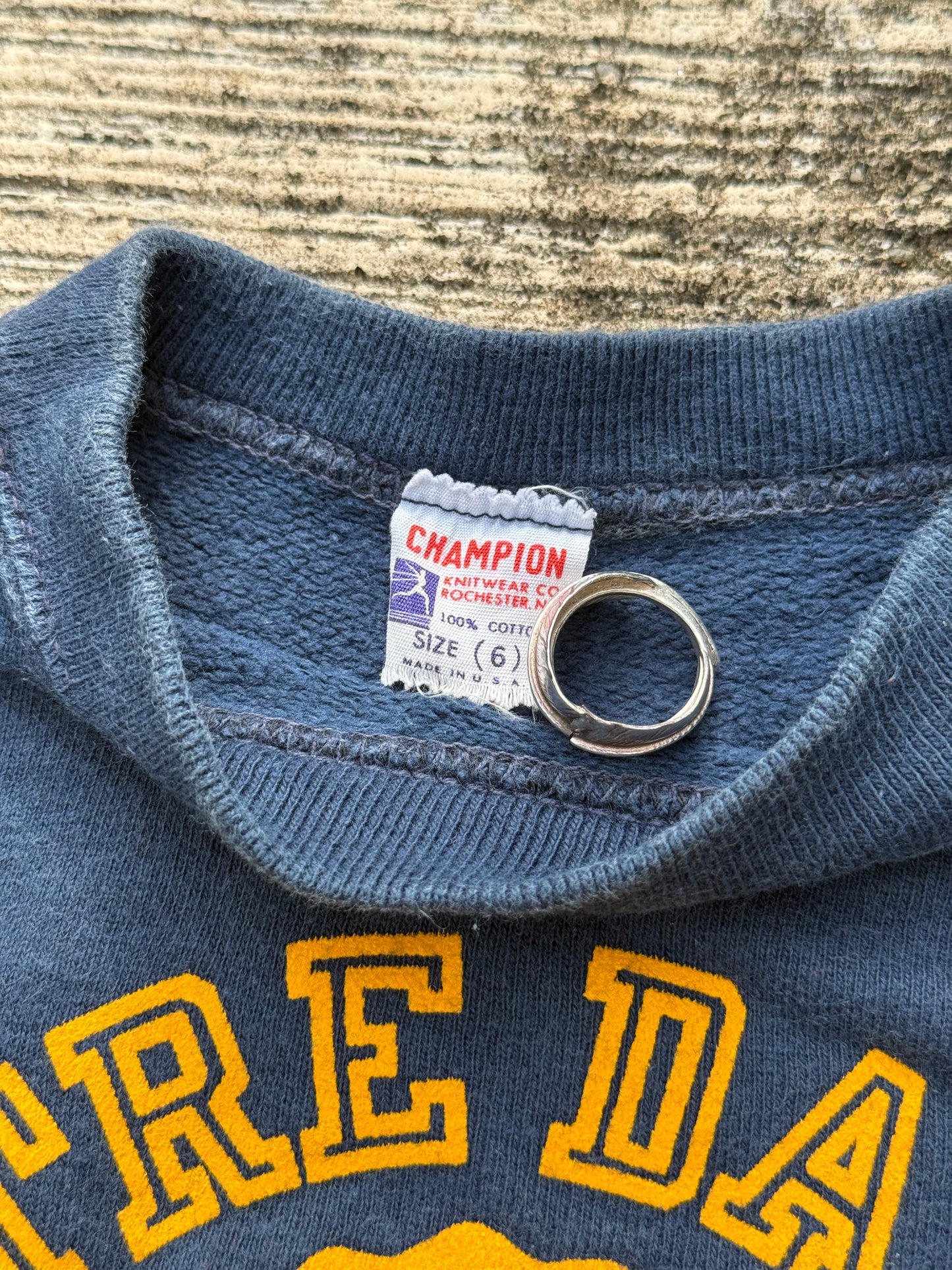 Vintage 1960s Champion Running Man Sweatshirt Notre Dame University Crest Flock Print Made in USA