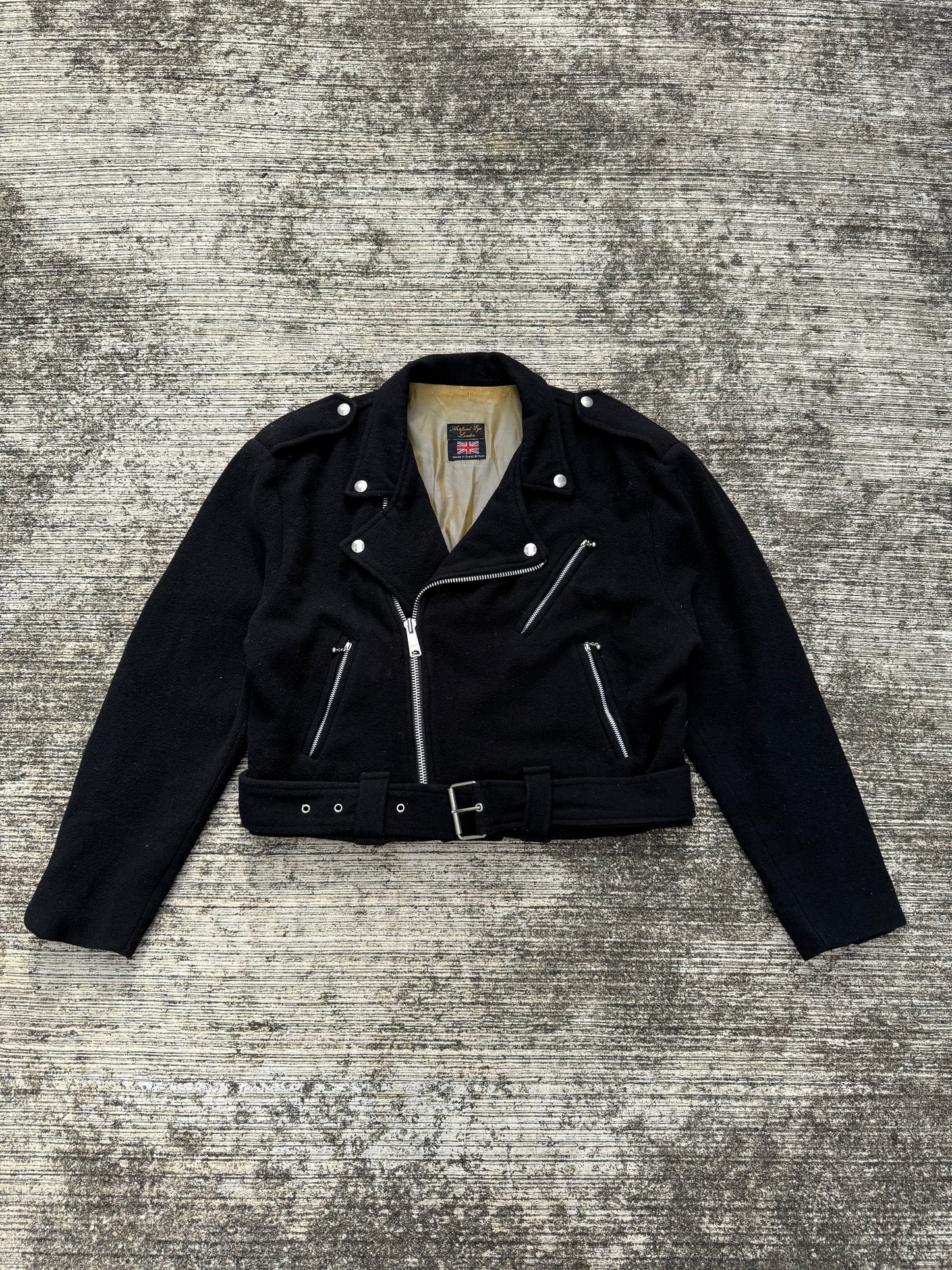 Vintage 1970s Artificial Eye London Wool Biker Jacket Cropped Motorcycle Style