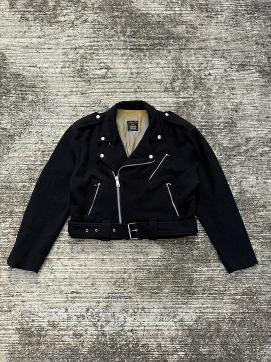 Vintage 1970s Artificial Eye London Wool Biker Jacket Cropped Motorcycle Style