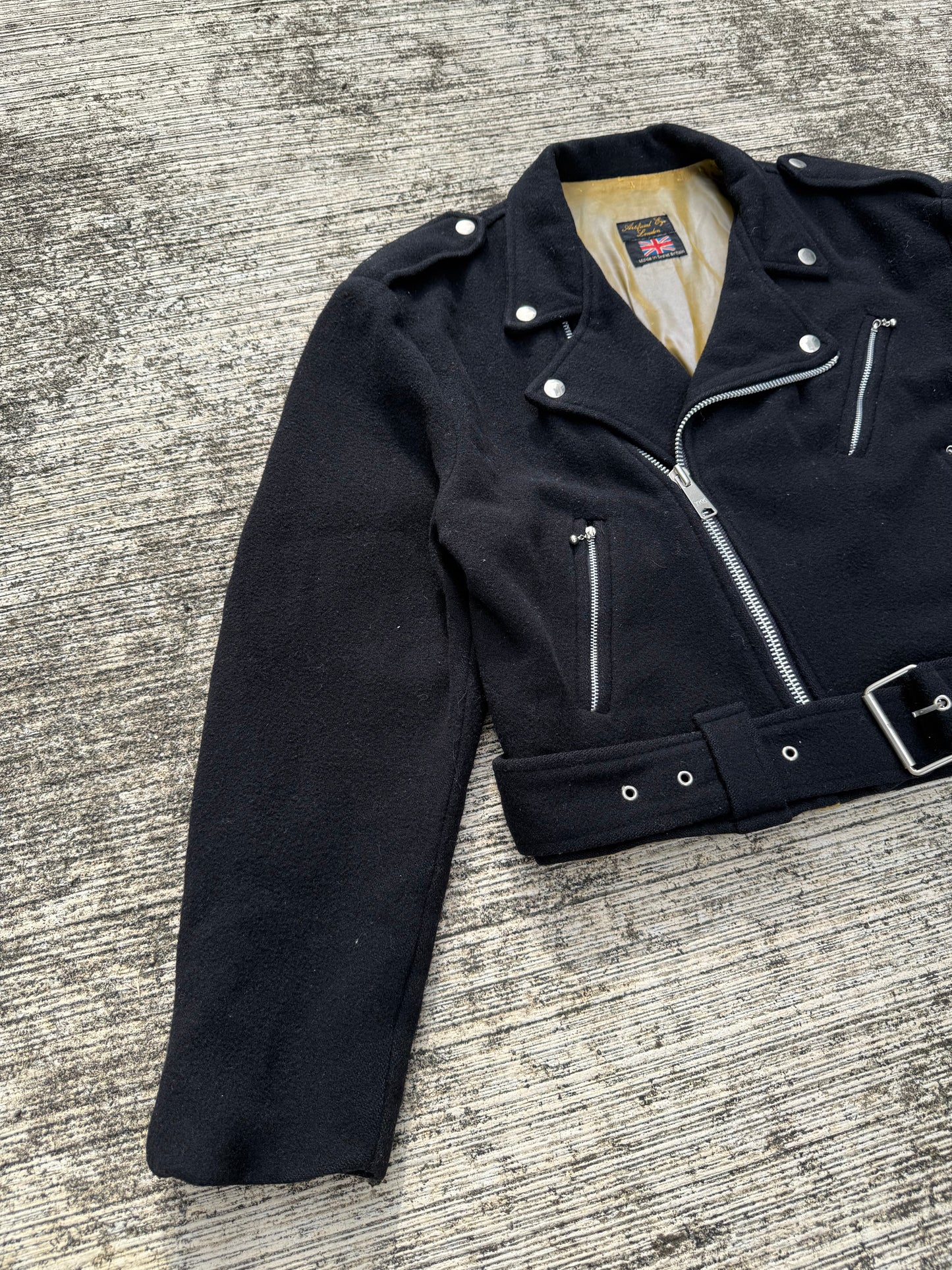 Vintage 1970s Artificial Eye London Wool Biker Jacket Cropped Motorcycle Style