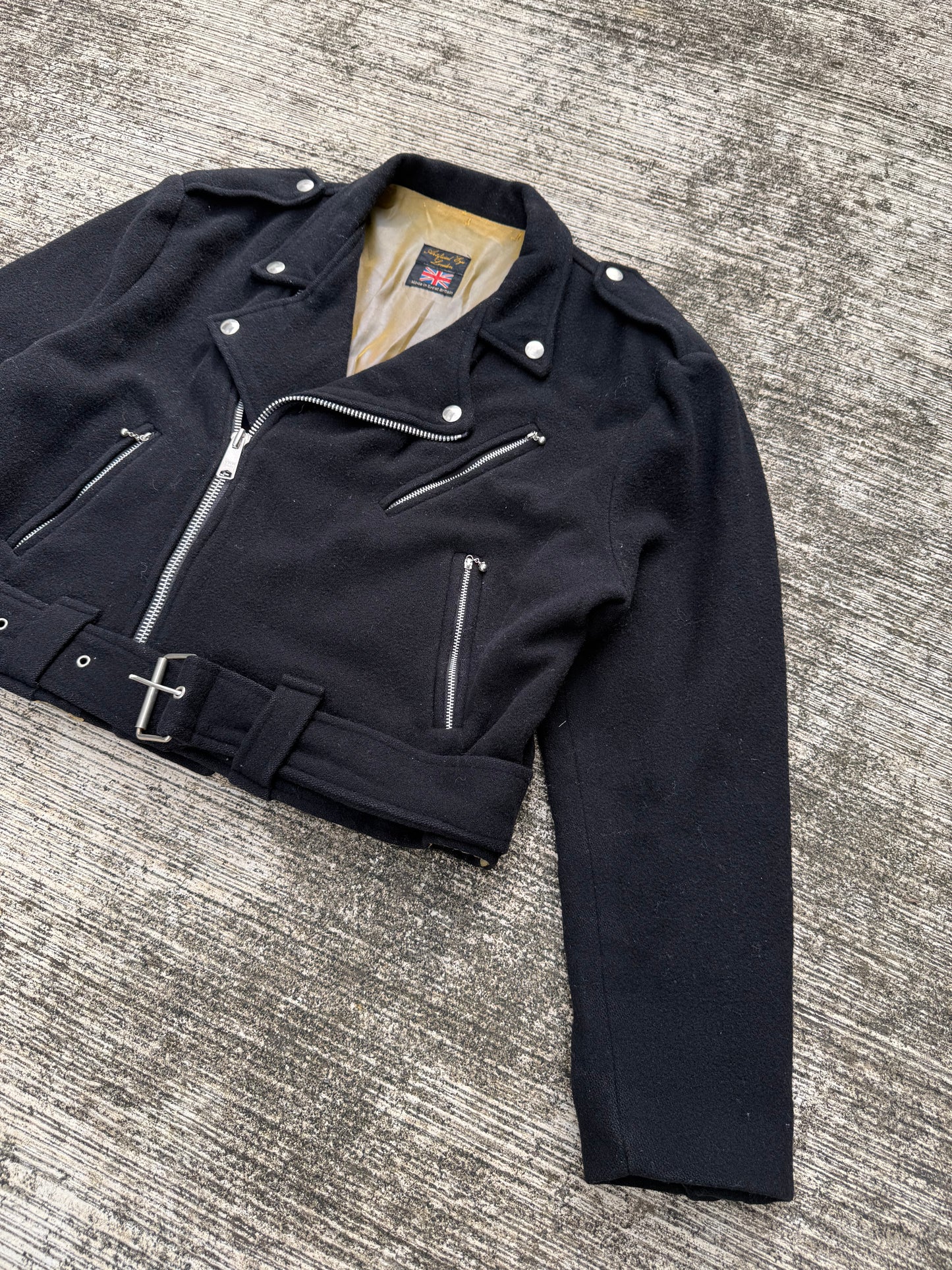 Vintage 1970s Artificial Eye London Wool Biker Jacket Cropped Motorcycle Style