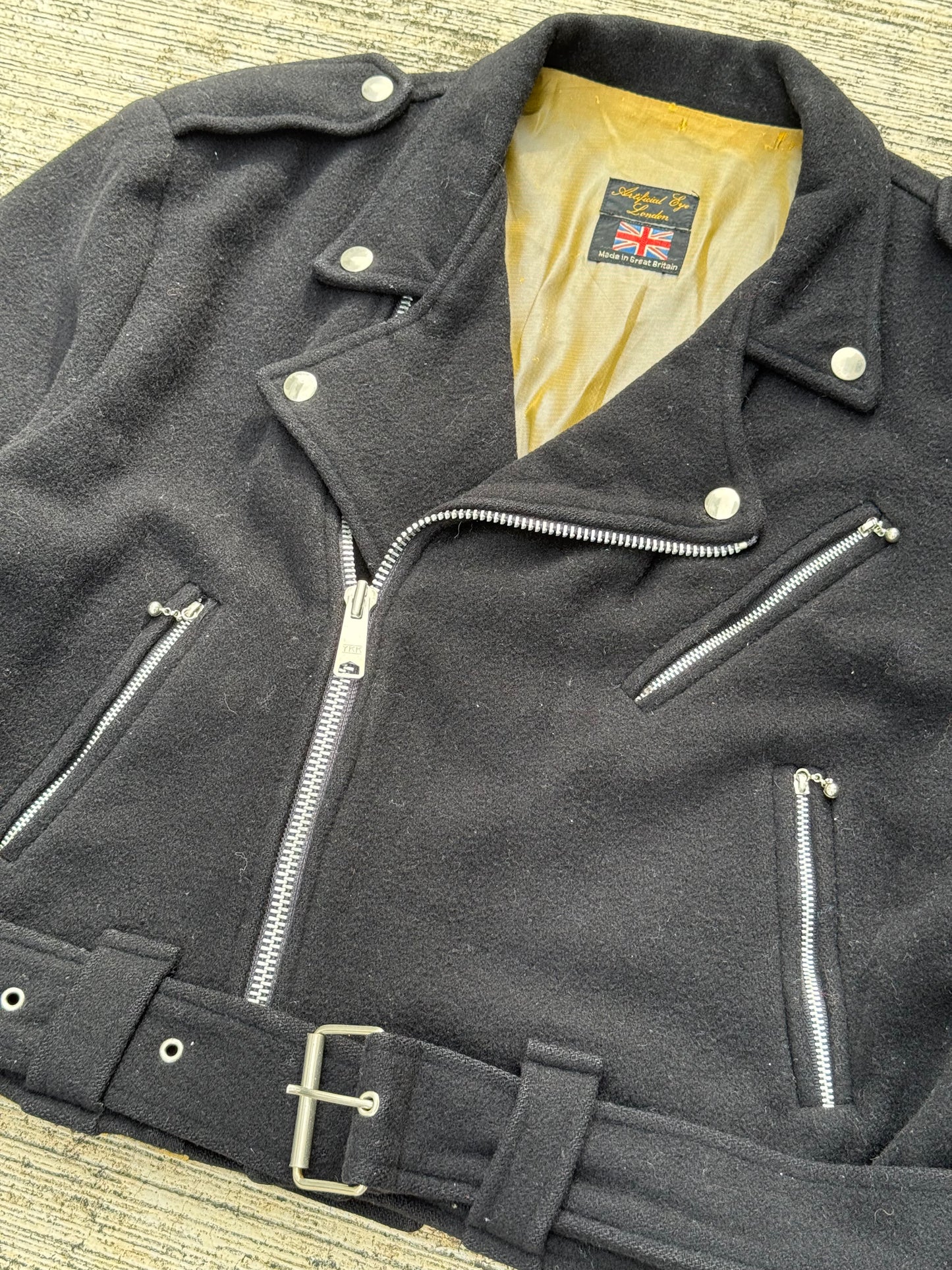 Vintage 1970s Artificial Eye London Wool Biker Jacket Cropped Motorcycle Style