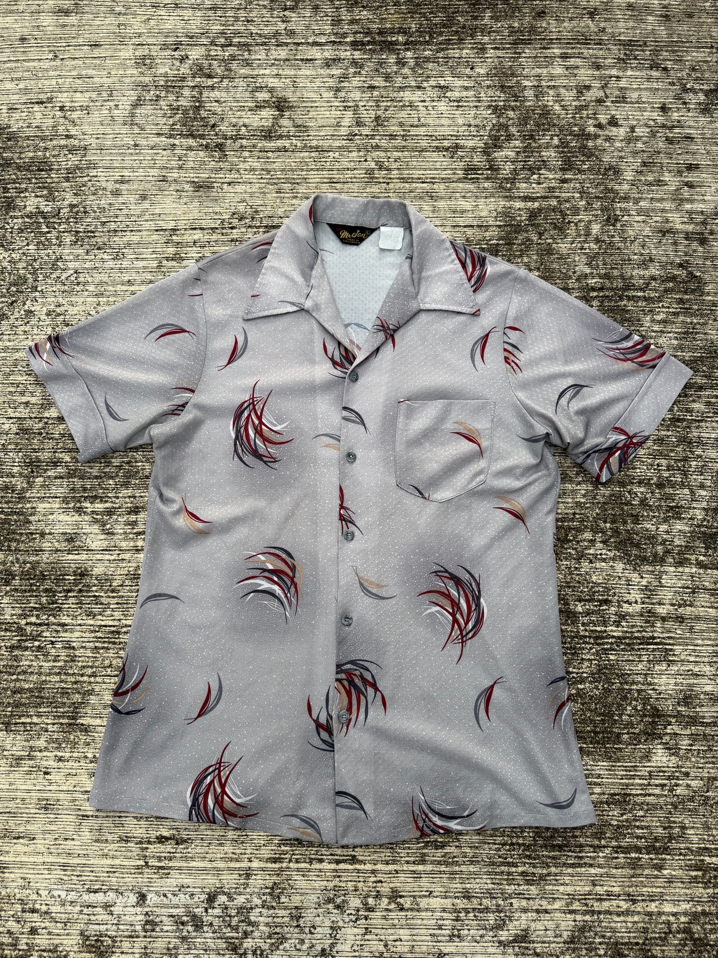 Vintage Late 1950s–Early 1960s Mr. Jan California Rayon Camp Collar Shirt Atomic Print