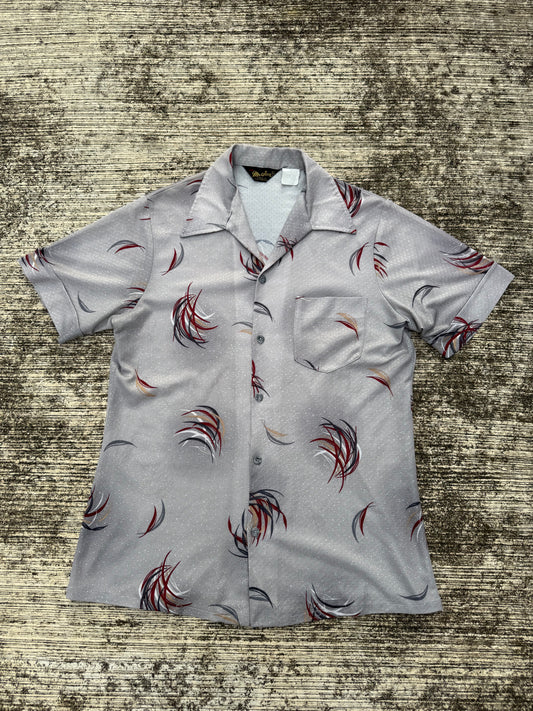 Vintage Late 1950s–Early 1960s Mr. Jan California Rayon Camp Collar Shirt Atomic Print