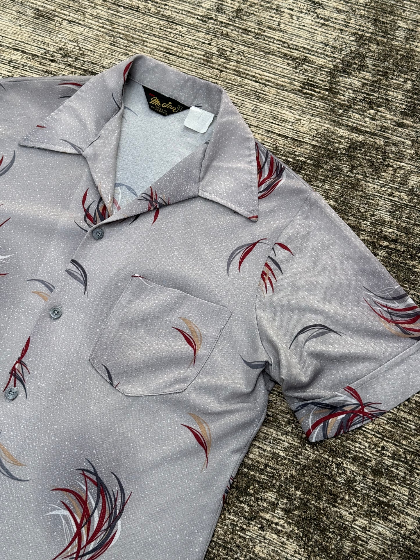 Vintage Late 1950s–Early 1960s Mr. Jan California Rayon Camp Collar Shirt Atomic Print