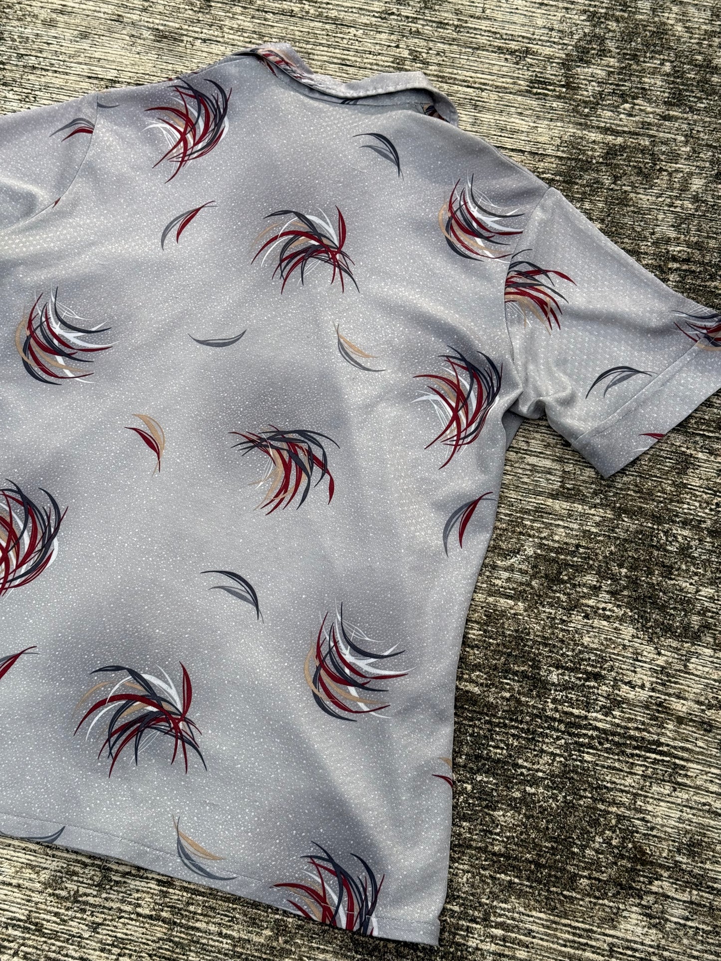 Vintage Late 1950s–Early 1960s Mr. Jan California Rayon Camp Collar Shirt Atomic Print