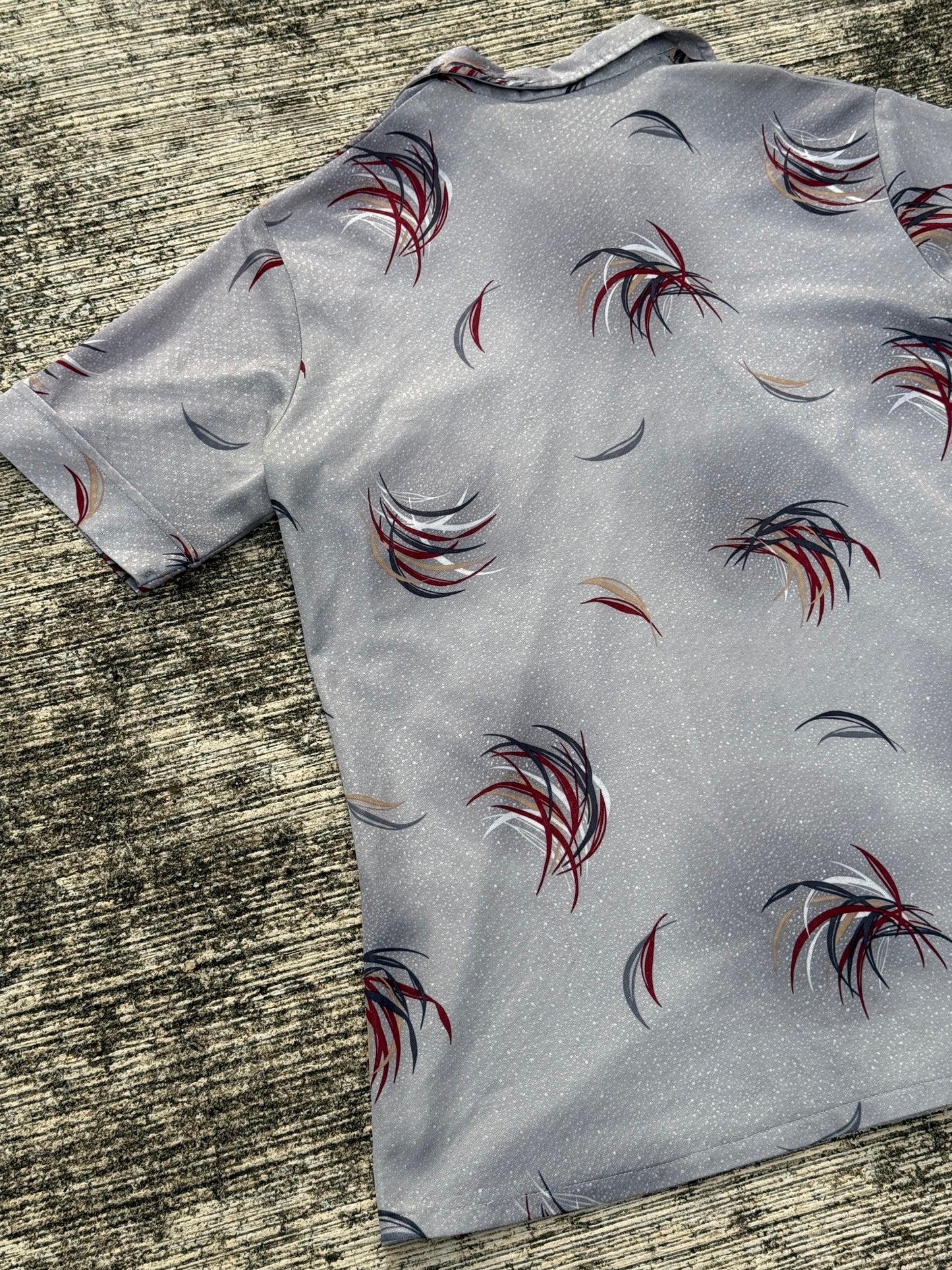 Vintage Late 1950s–Early 1960s Mr. Jan California Rayon Camp Collar Shirt Atomic Print