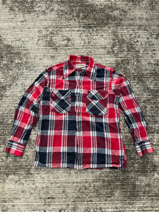 Vintage 1950s Mark Twain Loop Collar Plaid Shirt Cotton Leisure Mid-Century Casual
