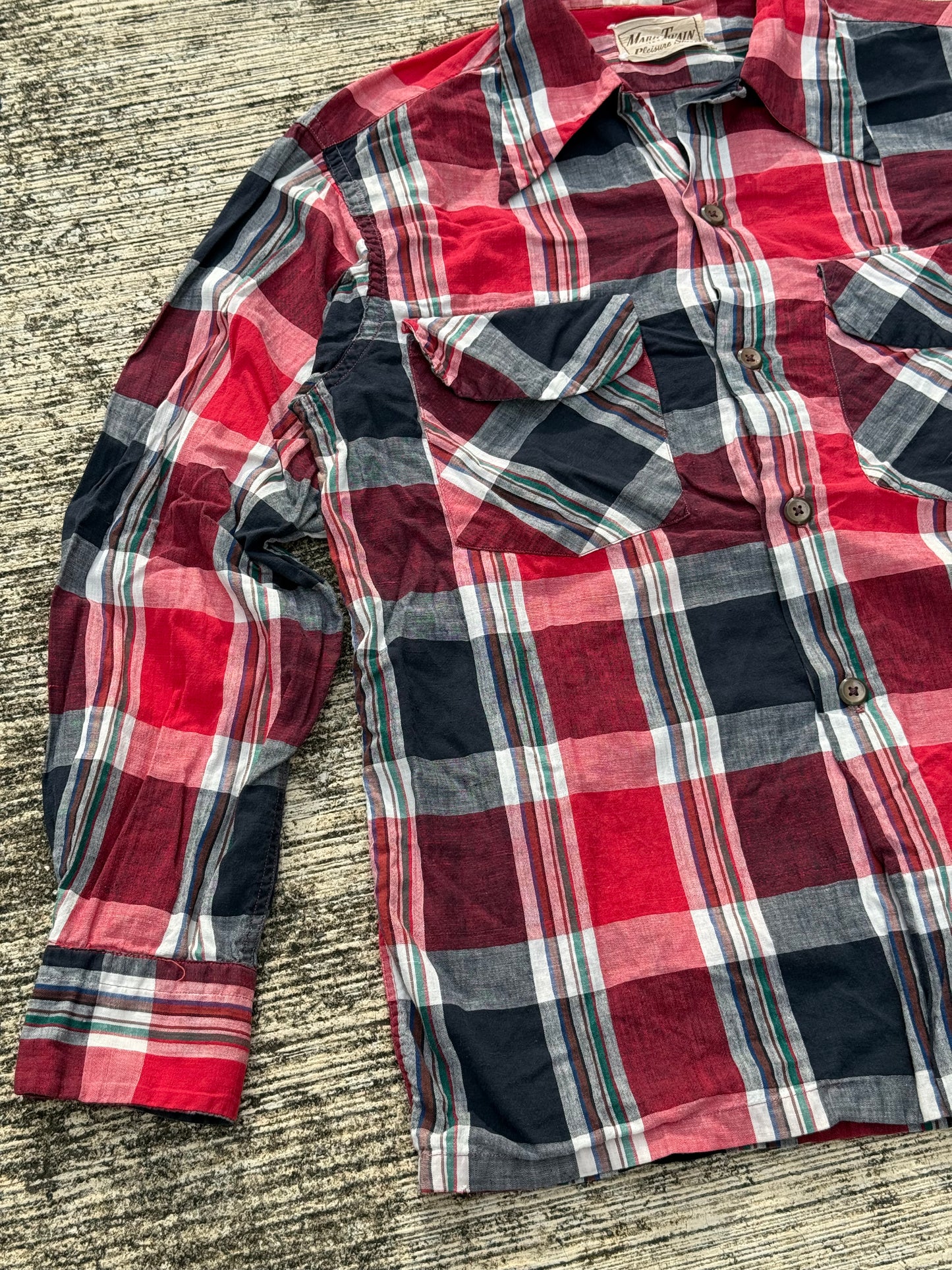 Vintage 1950s Mark Twain Loop Collar Plaid Shirt Cotton Leisure Mid-Century Casual