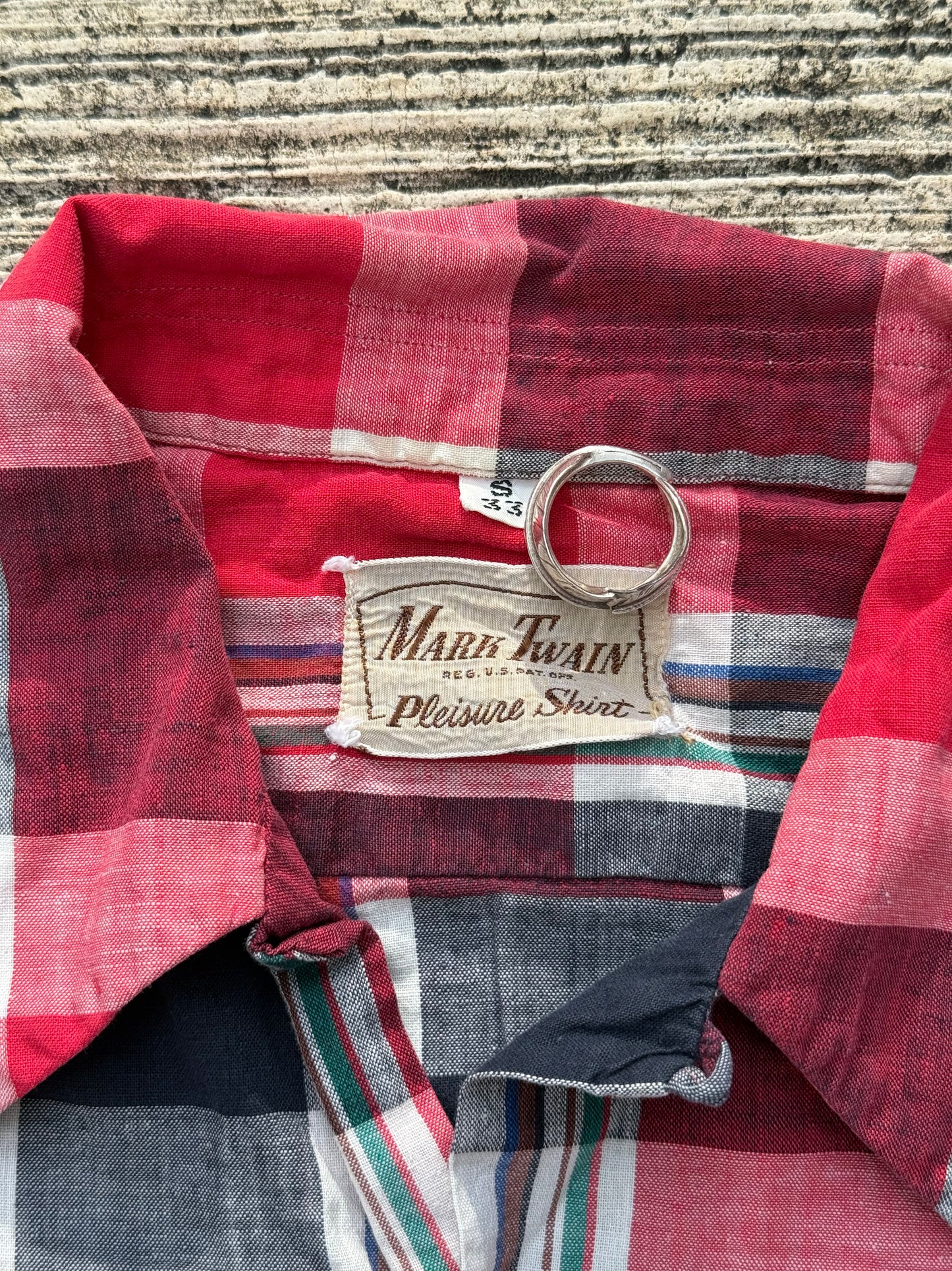 Vintage 1950s Mark Twain Loop Collar Plaid Shirt Cotton Leisure Mid-Century Casual