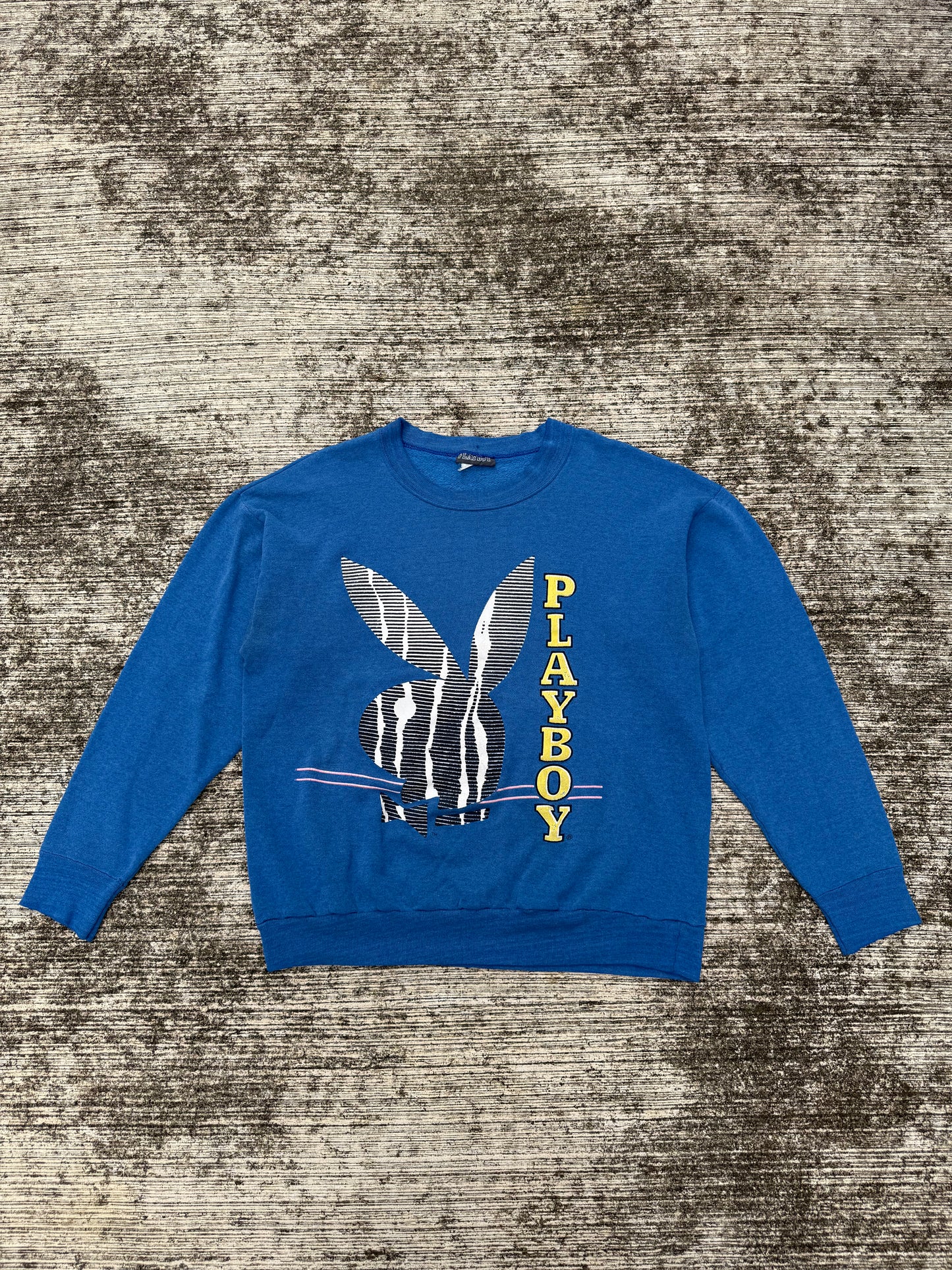 Vintage 1980s–90s Playboy Sweatshirt Blue Crewneck with Bunny Logo Print Made in USA