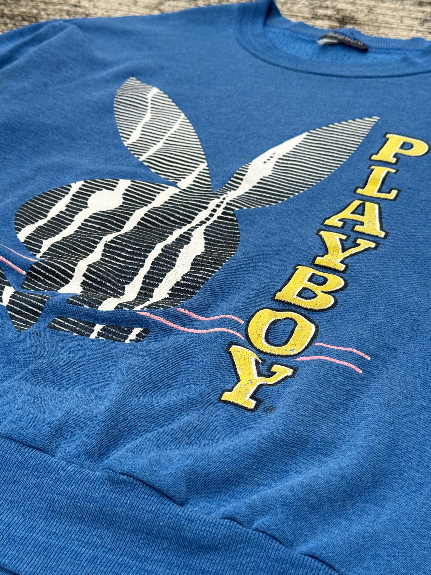 Vintage 1980s–90s Playboy Sweatshirt Blue Crewneck with Bunny Logo Print Made in USA