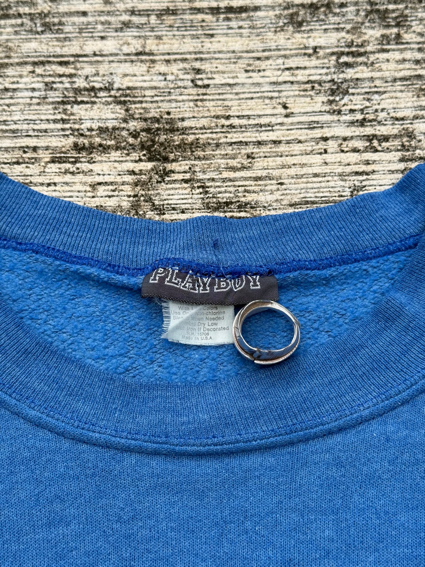 Vintage 1980s–90s Playboy Sweatshirt Blue Crewneck with Bunny Logo Print Made in USA