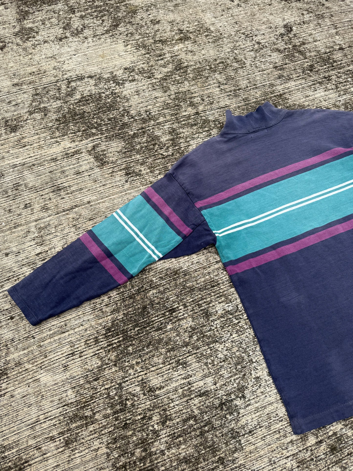 Vintage 80s 90s L.L. Bean Mock Neck Stripe Shirt USA Made Sun Faded