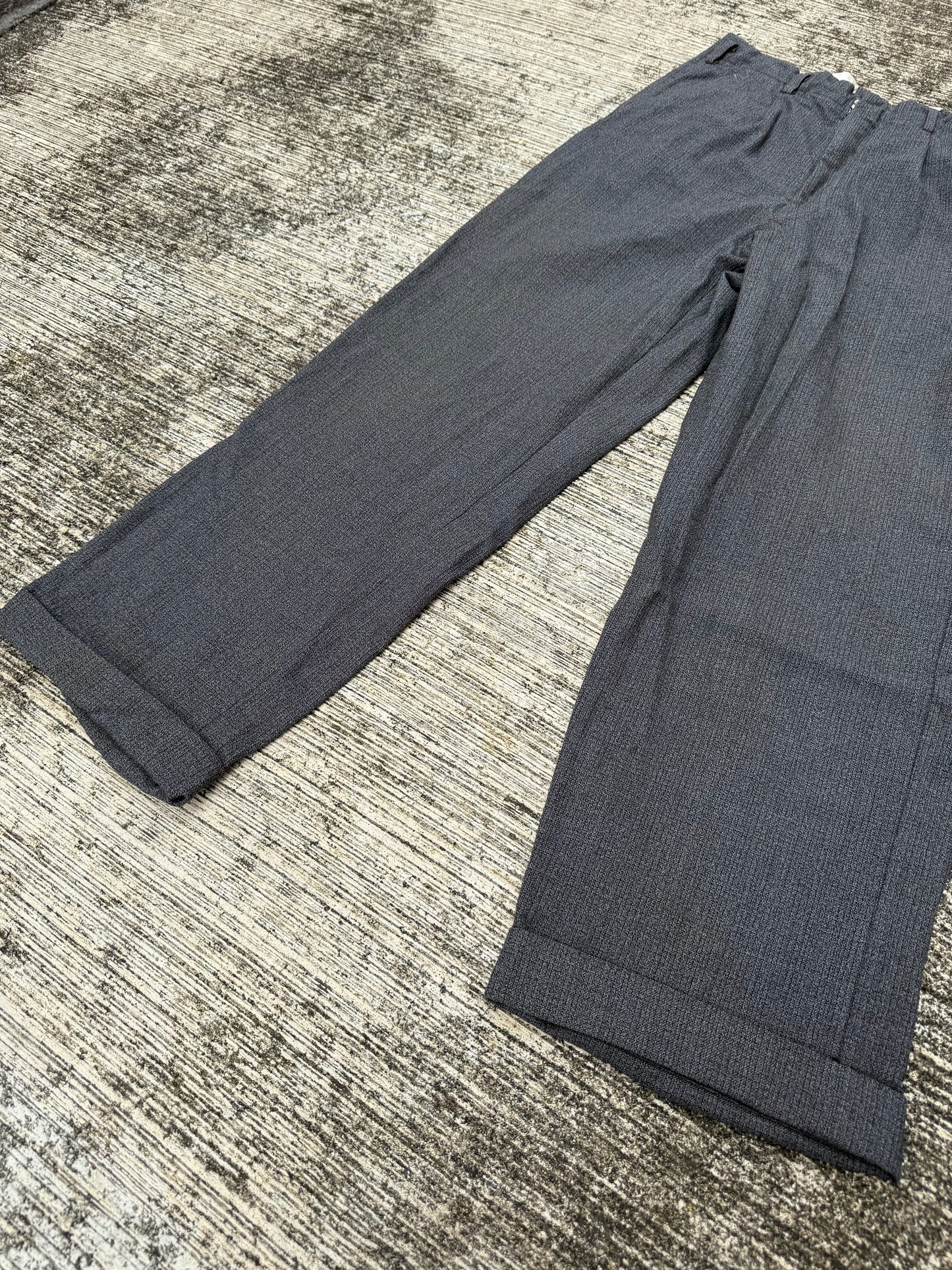 Vintage 60s 70s Gentlemen 3-Star Salt & Pepper Wool Blend Trousers High Waist Wide Leg Pleated Cuffed Pants