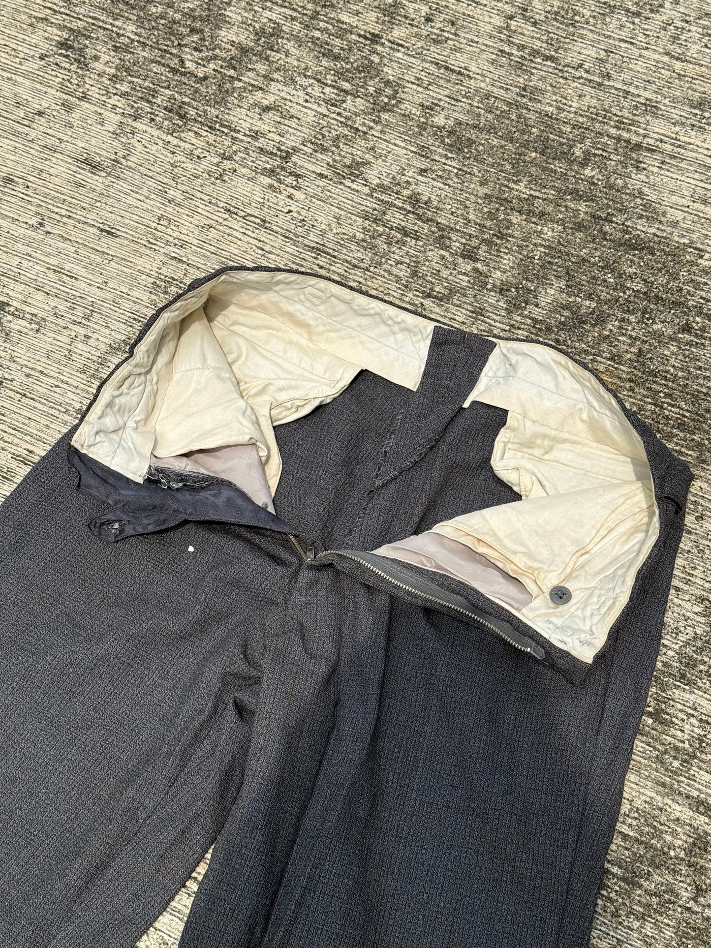 Vintage 60s 70s Gentlemen 3-Star Salt & Pepper Wool Blend Trousers High Waist Wide Leg Pleated Cuffed Pants