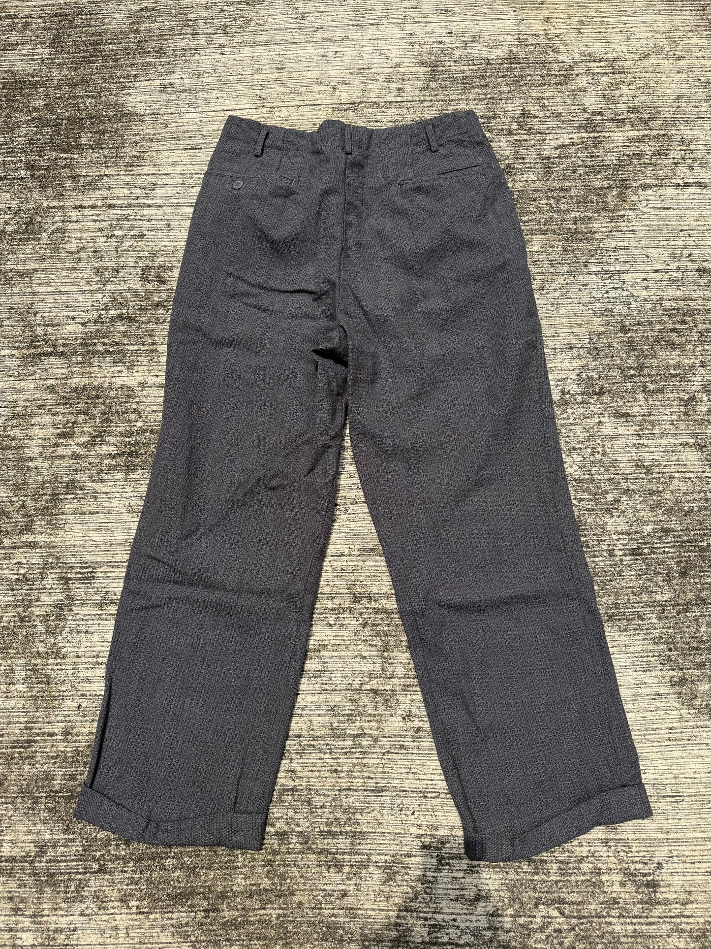 Vintage 60s 70s Gentlemen 3-Star Salt & Pepper Wool Blend Trousers High Waist Wide Leg Pleated Cuffed Pants