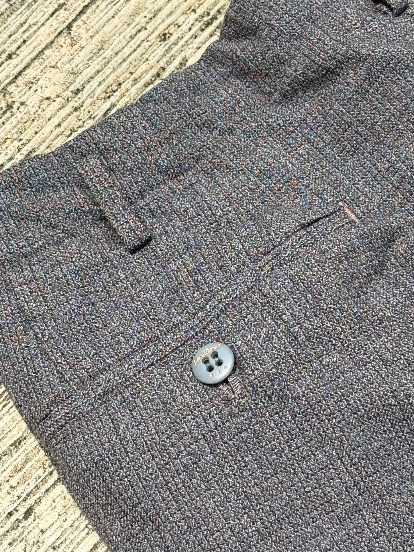 Vintage 60s 70s Gentlemen 3-Star Salt & Pepper Wool Blend Trousers High Waist Wide Leg Pleated Cuffed Pants