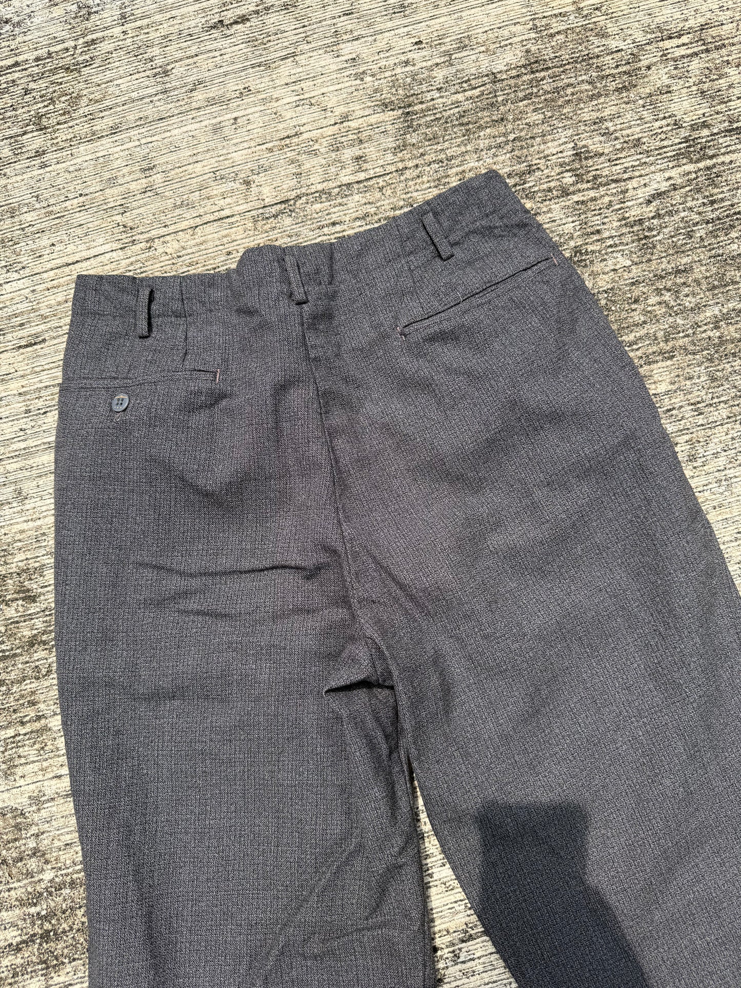 Vintage 60s 70s Gentlemen 3-Star Salt & Pepper Wool Blend Trousers High Waist Wide Leg Pleated Cuffed Pants
