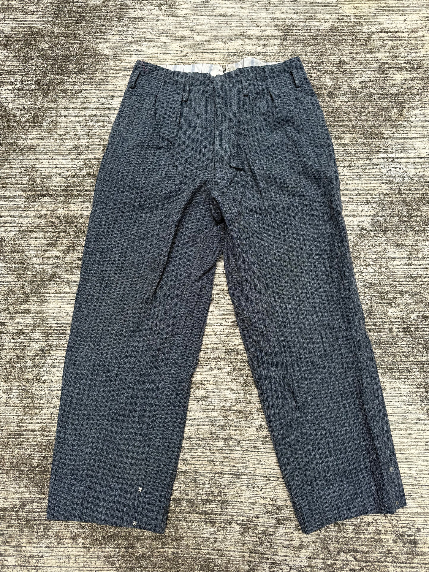 Vintage 60s 70s Gentlemen 3-Star Salt & Pepper Wool Trousers High Waist Wide Leg Pleated Cuffed Pants