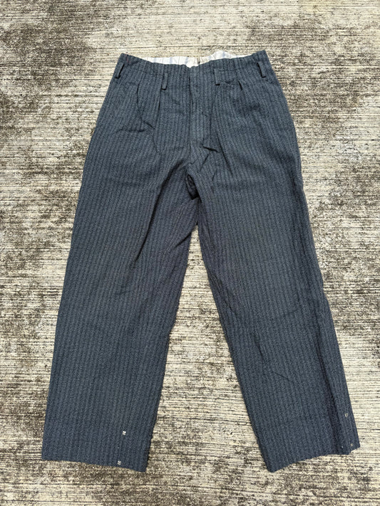 Vintage 60s 70s Gentlemen 3-Star Salt & Pepper Wool Trousers High Waist Wide Leg Pleated Cuffed Pants