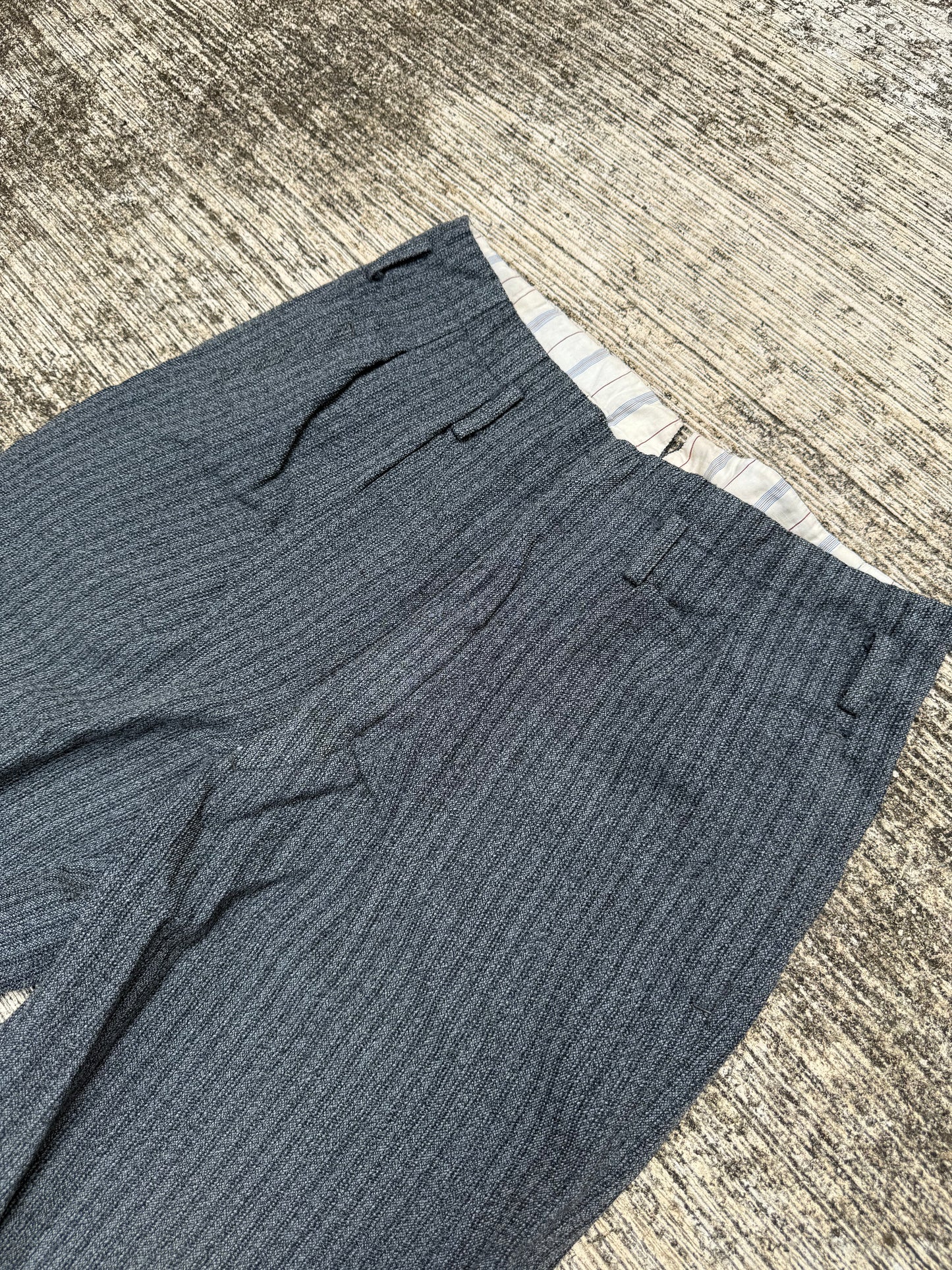 Vintage 60s 70s Gentlemen 3-Star Salt & Pepper Wool Trousers High Waist Wide Leg Pleated Cuffed Pants