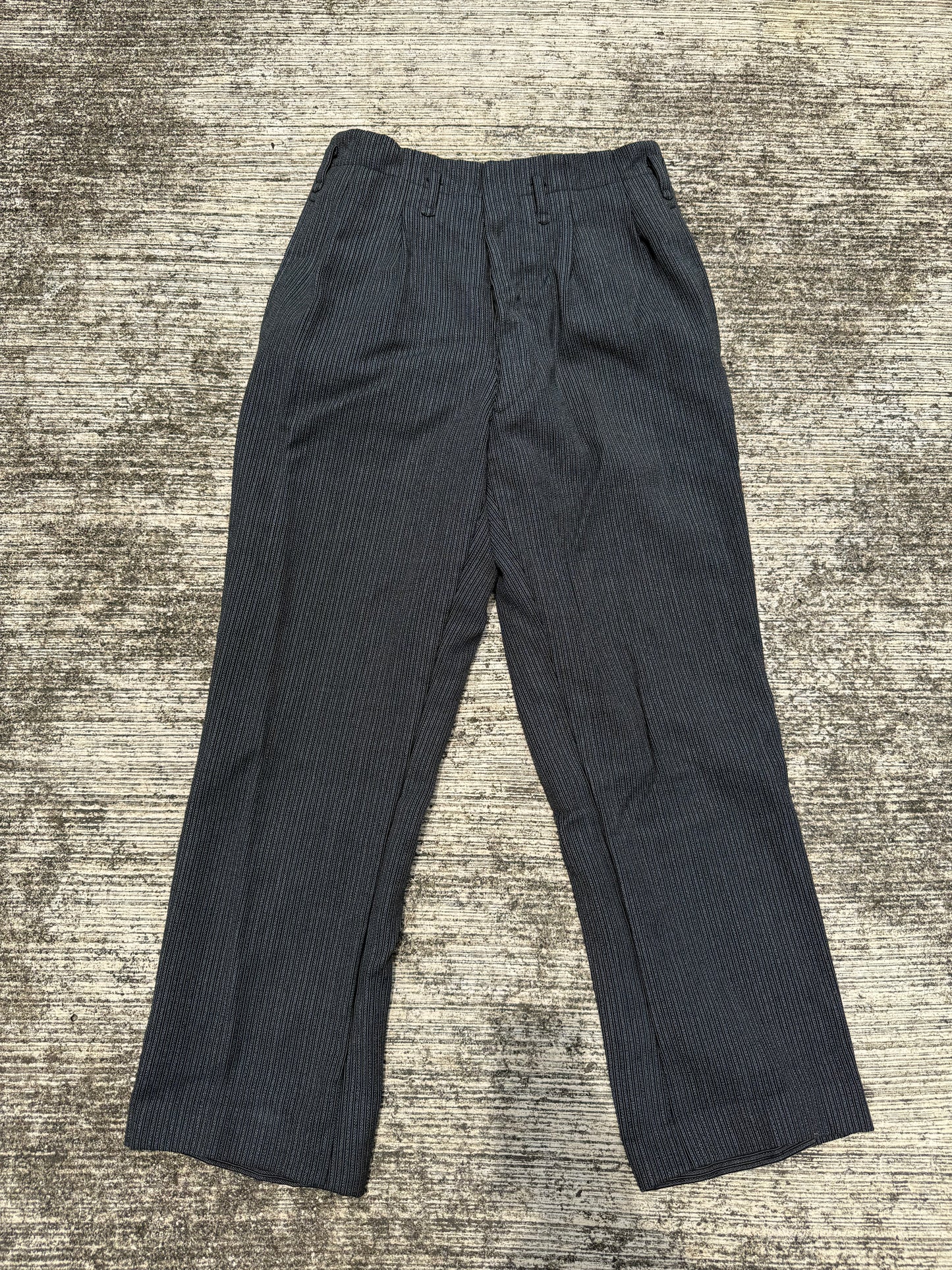 Vintage 60s 70s Gentlemen 3-Star Pinstripe Wool Trousers – High Waist Wide Leg Pleated Pants