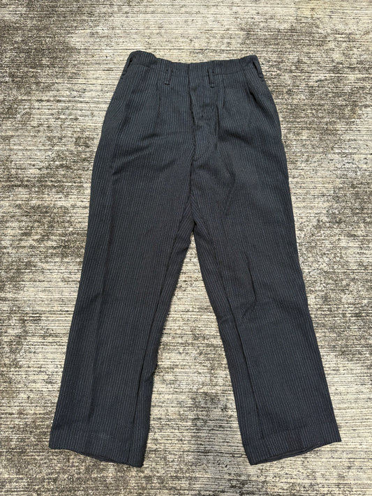 Vintage 60s 70s Gentlemen 3-Star Pinstripe Wool Trousers – High Waist Wide Leg Pleated Pants