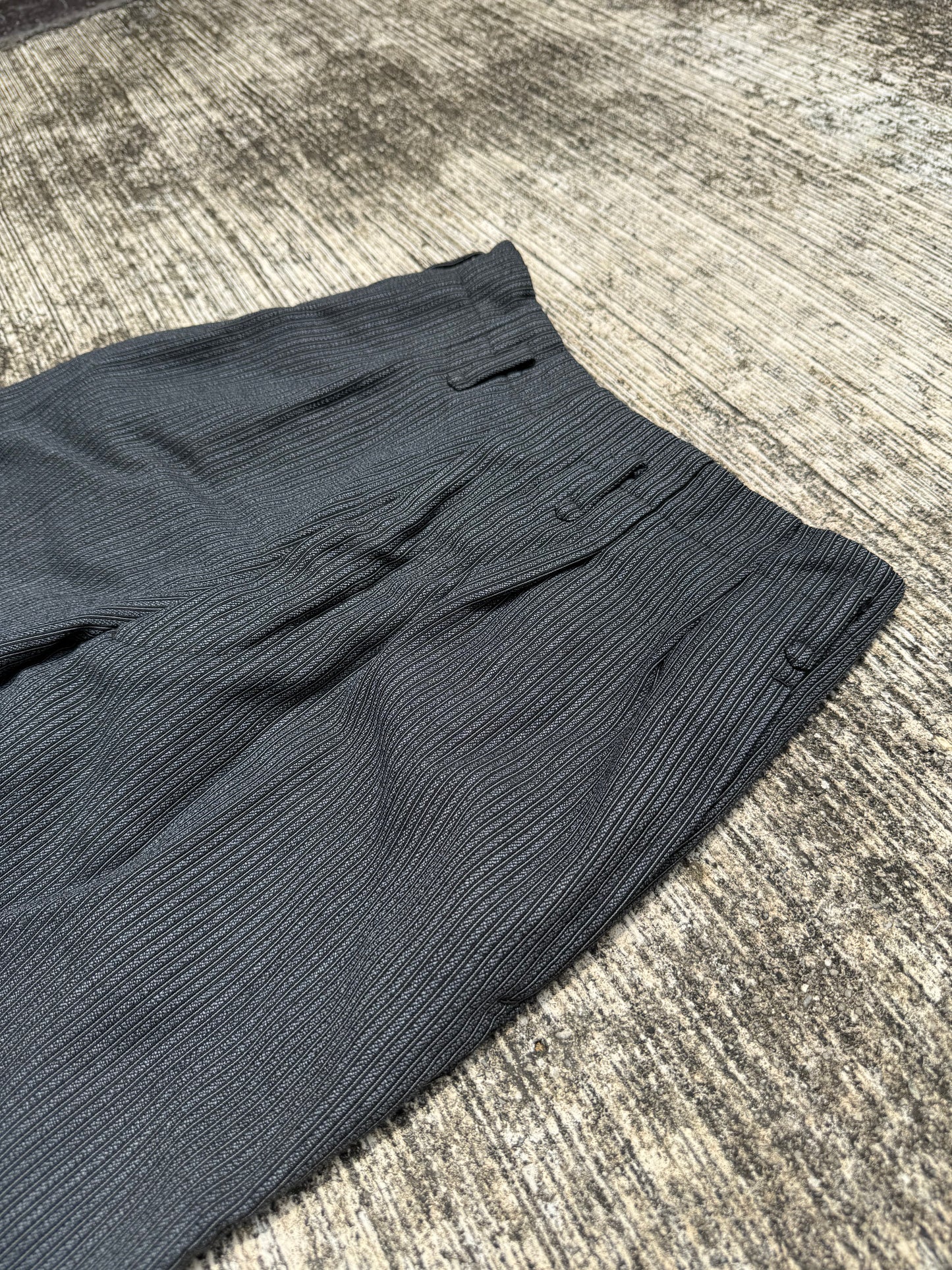 Vintage 60s 70s Gentlemen 3-Star Pinstripe Wool Trousers – High Waist Wide Leg Pleated Pants