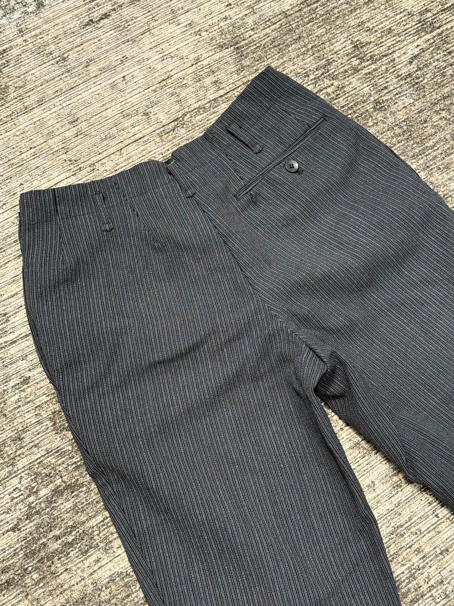 Vintage 60s 70s Gentlemen 3-Star Pinstripe Wool Trousers – High Waist Wide Leg Pleated Pants