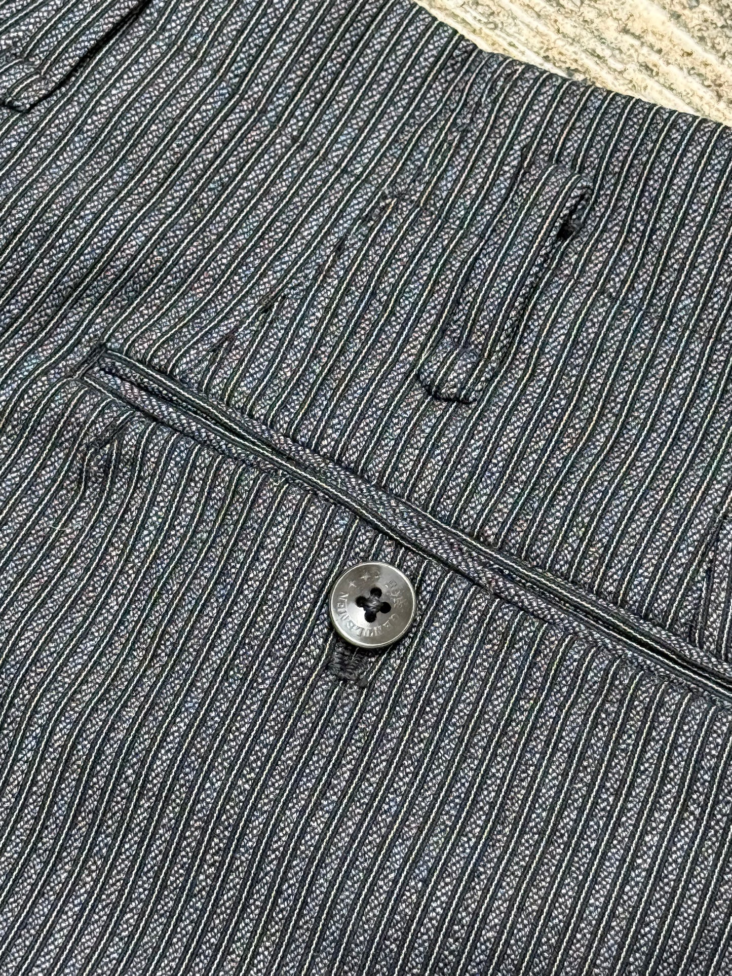 Vintage 60s 70s Gentlemen 3-Star Pinstripe Wool Trousers – High Waist Wide Leg Pleated Pants