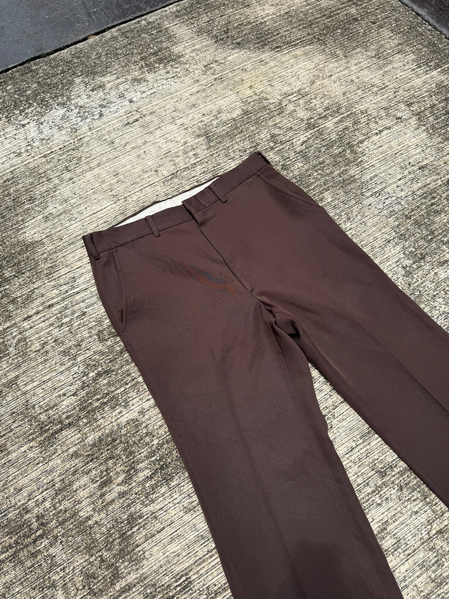 Vintage 70s The Sport Slack Brown Gabardine Trousers High Waist Wide Leg Disco Pants