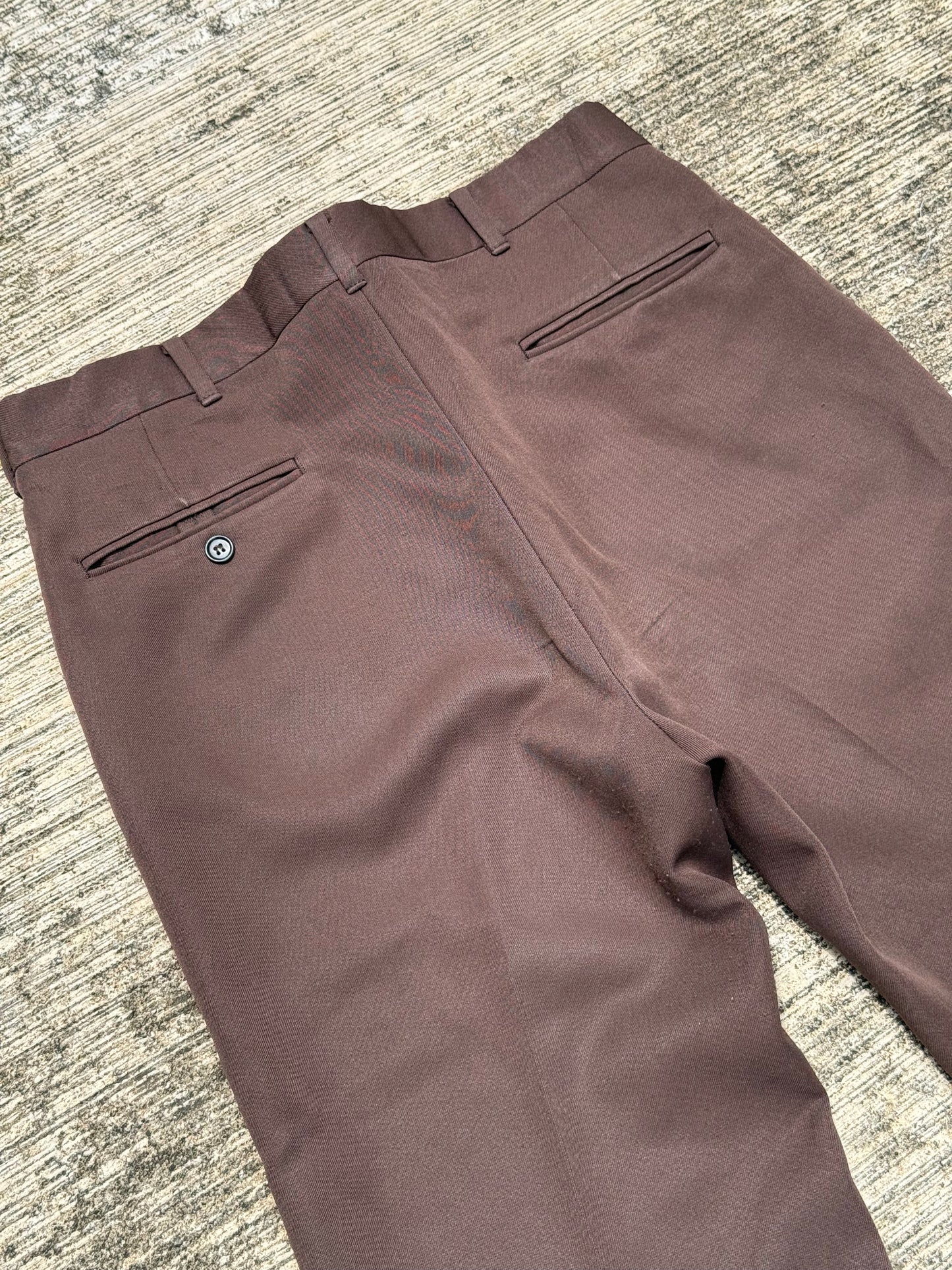 Vintage 70s The Sport Slack Brown Gabardine Trousers High Waist Wide Leg Disco Pants
