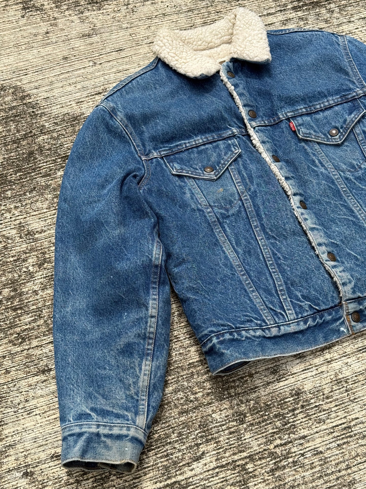 Vintage Levi’s 70605 Sherpa Trucker Jacket Size 42 – 80s USA Made Denim Shearling