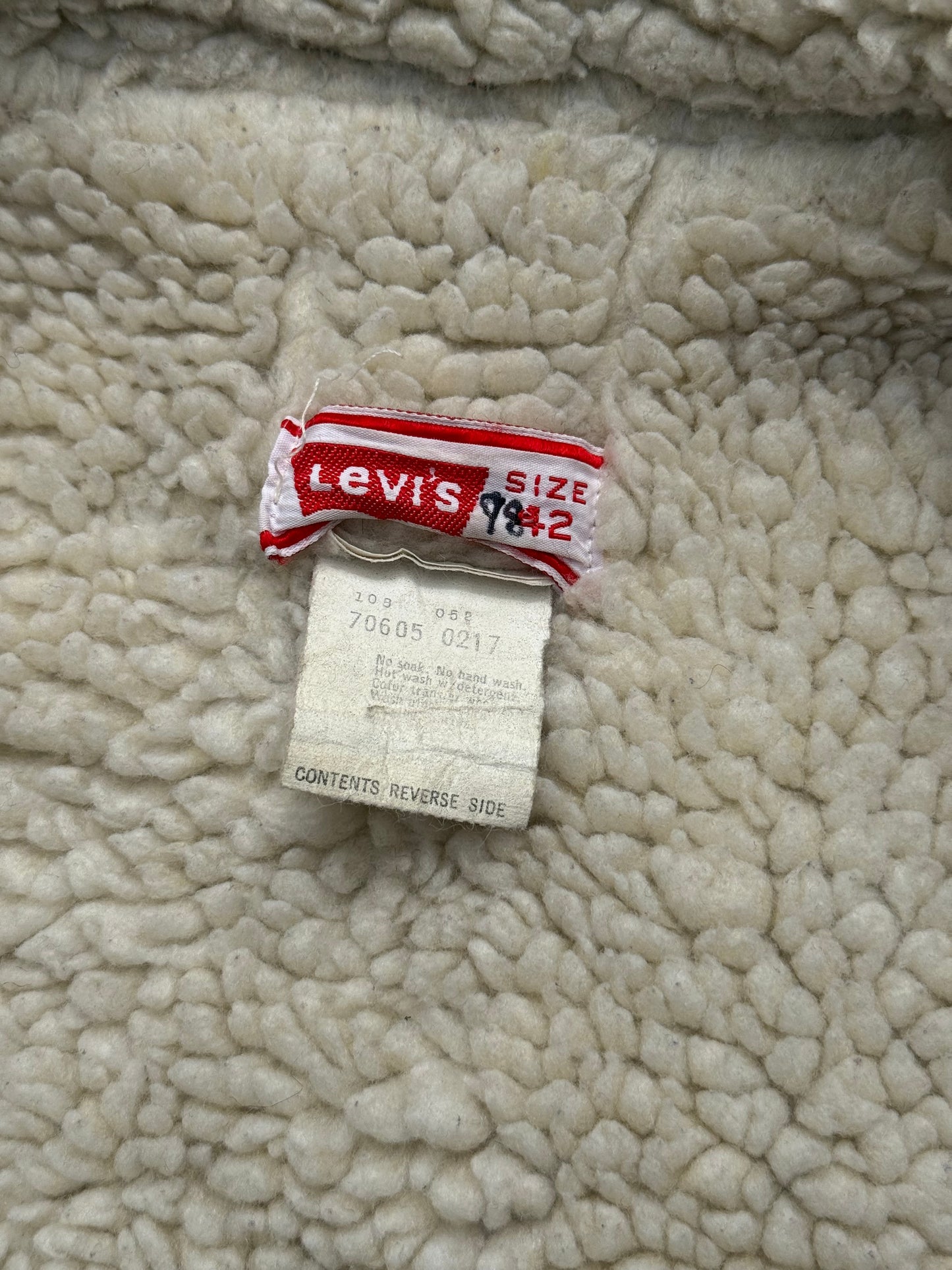 Vintage Levi’s 70605 Sherpa Trucker Jacket Size 42 – 80s USA Made Denim Shearling