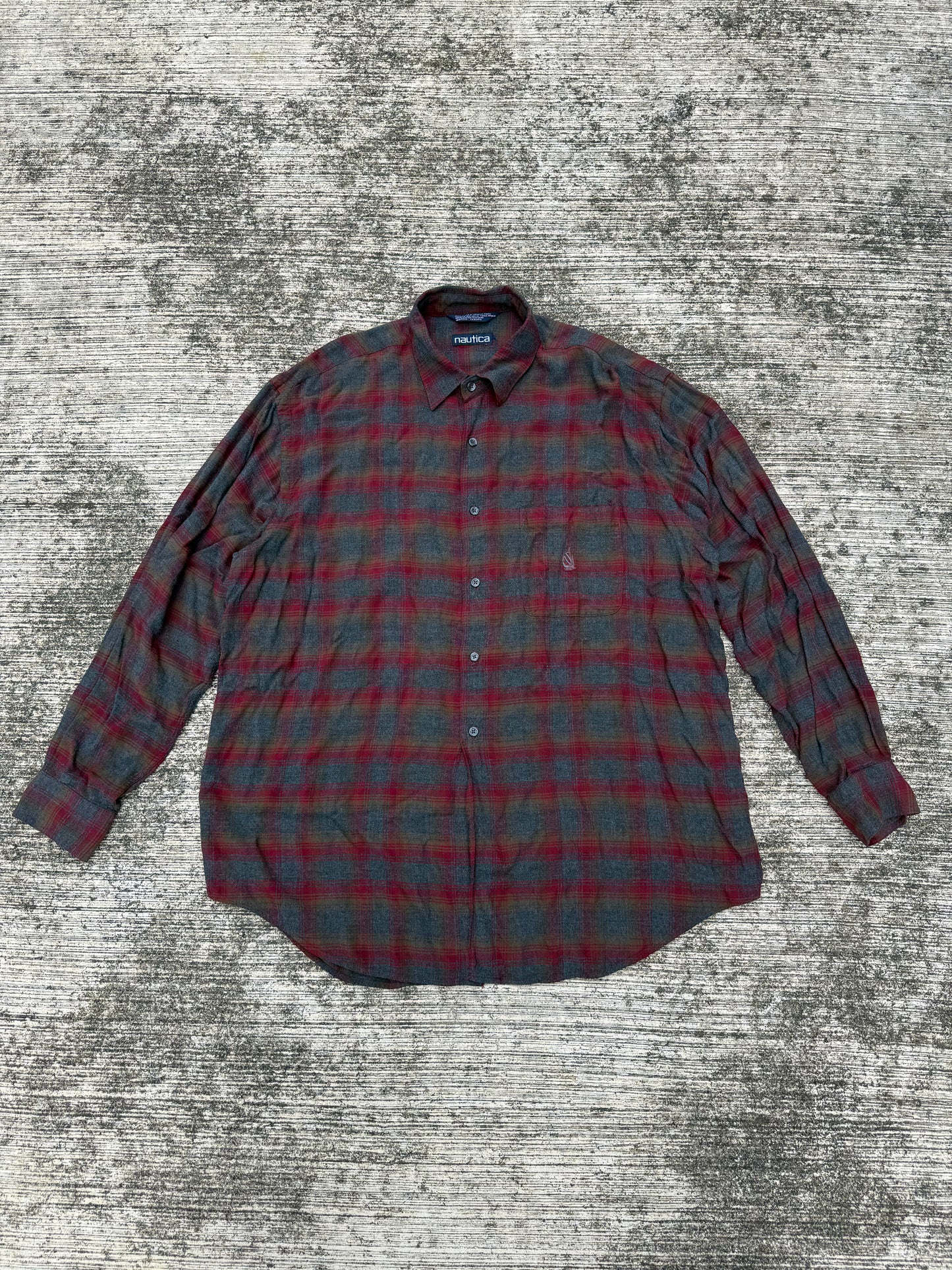 1990s Nautica Oversized Plaid Rayon Shirt – Vintage USA Made Men’s Long Sleeve
