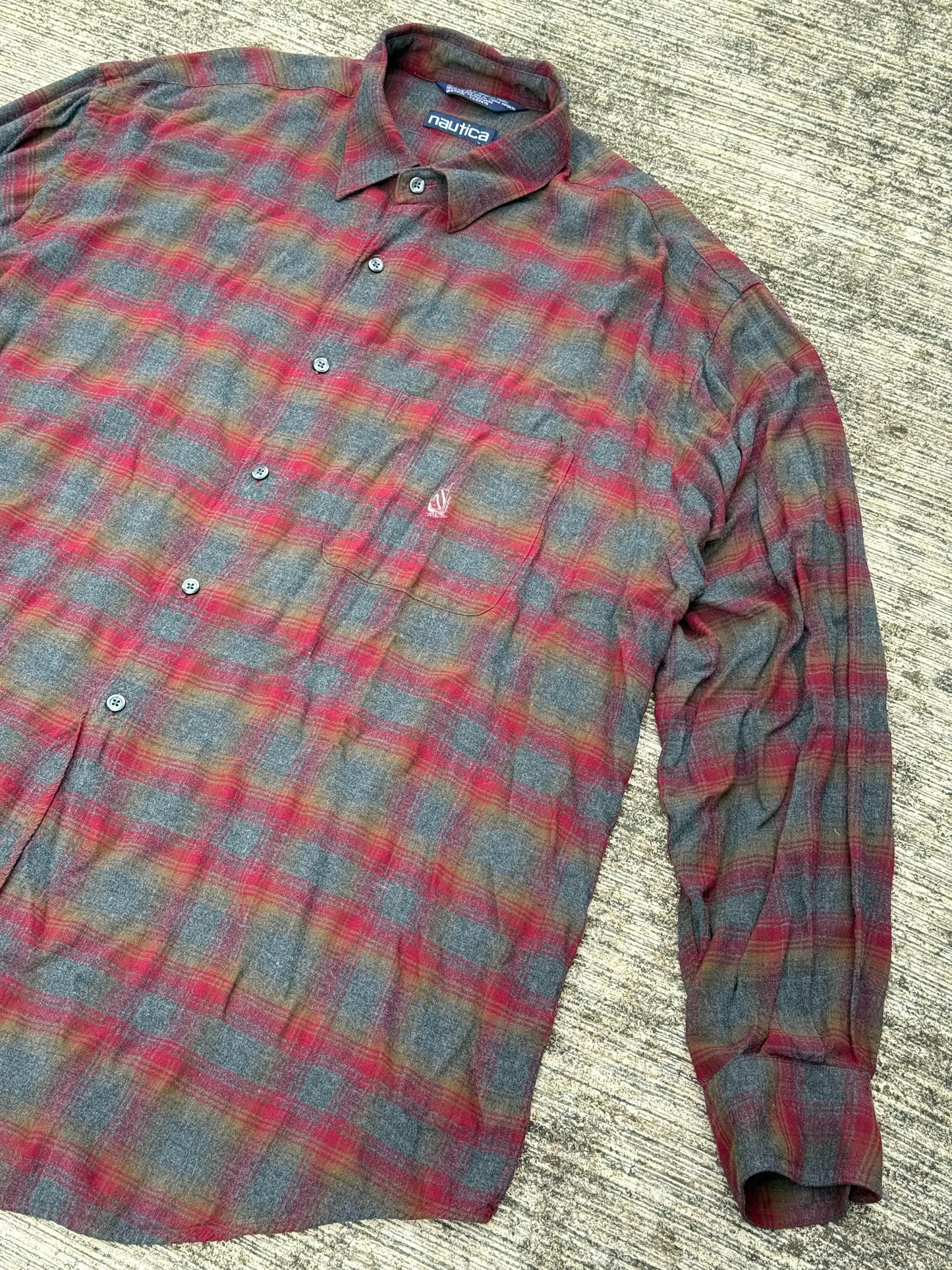 1990s Nautica Oversized Plaid Rayon Shirt – Vintage USA Made Men’s Long Sleeve